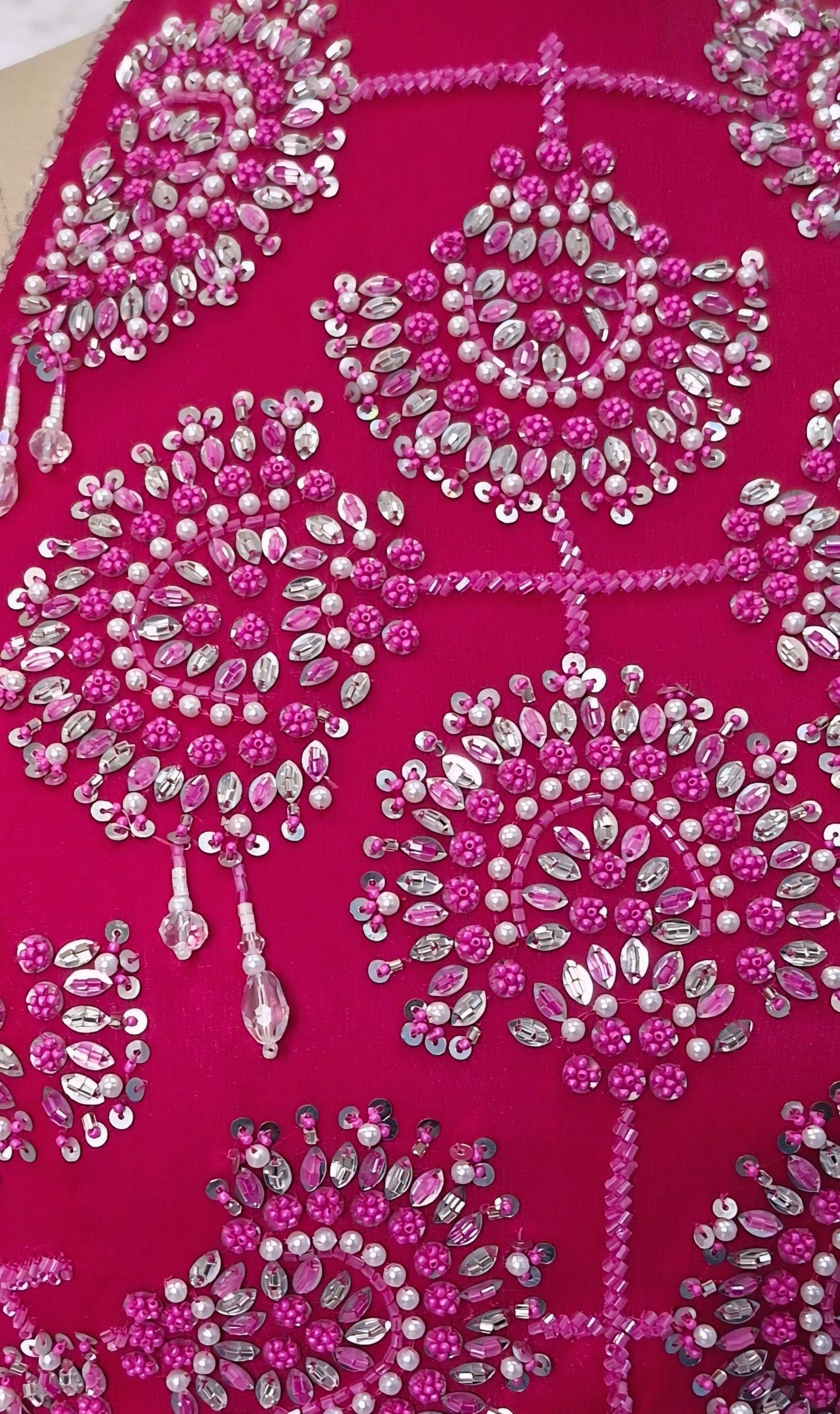 Pink Leheriya Chiffon Draped Saree Skirt with Hand Embroidered Blouse DVMTD_0281