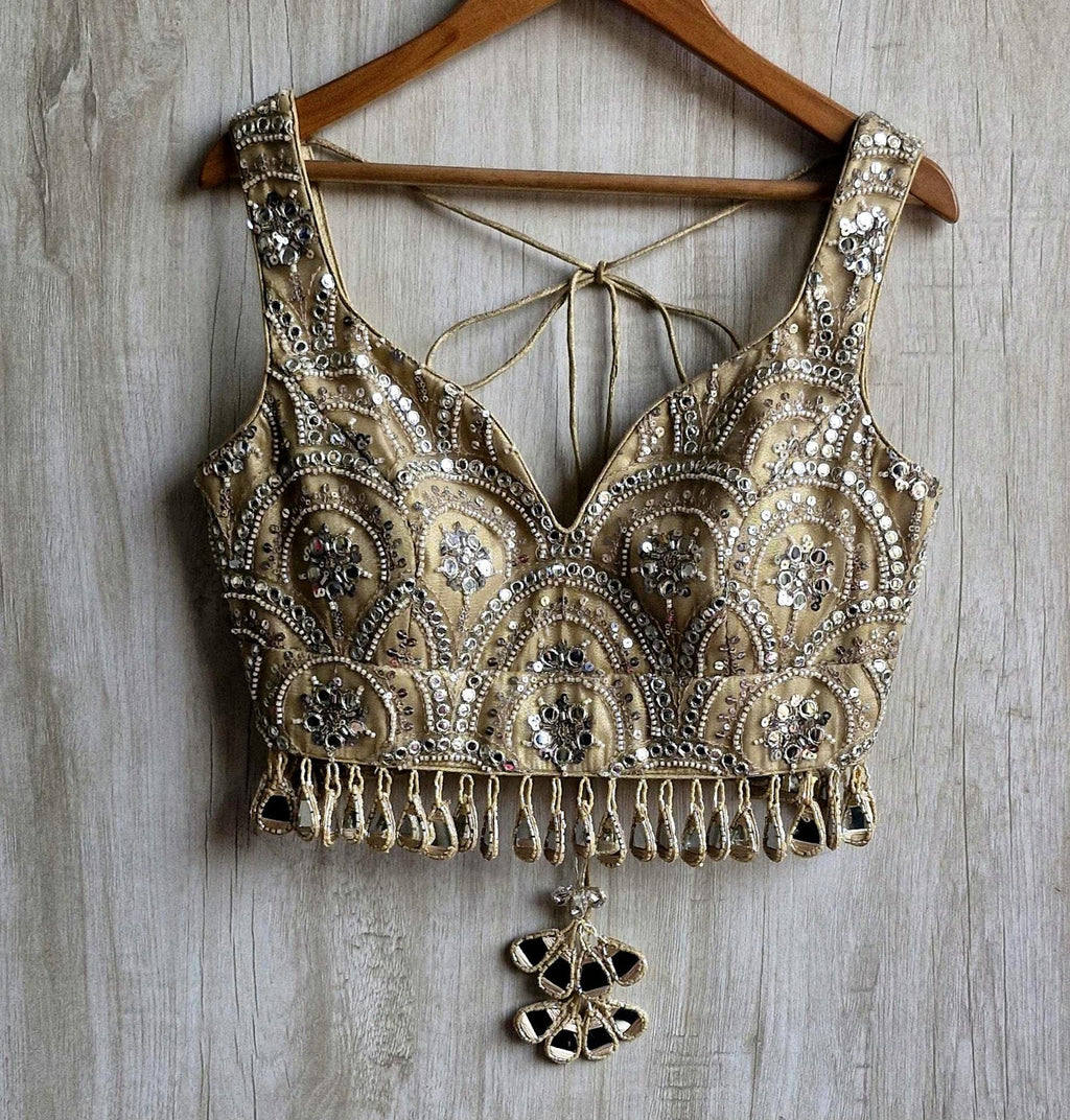 Embroidered Gold Bridal Deep Sweetheart Neck Blouse DVBL_464