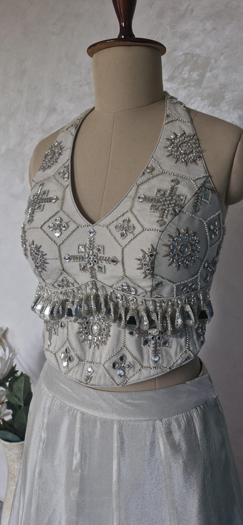 Embroidered Silver Net Corset Blouse DVCB_010