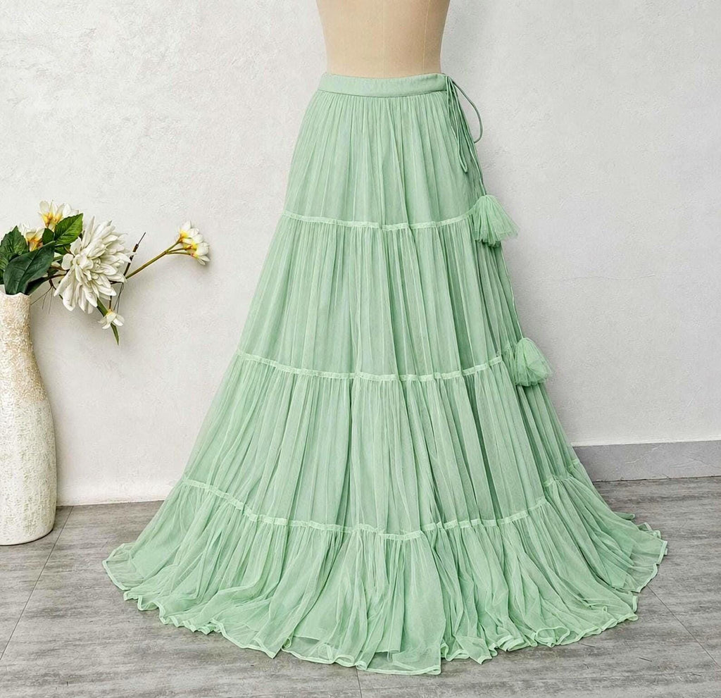 Hand Embroidered Mint Green Net Lehenga Set DVMTD_0300