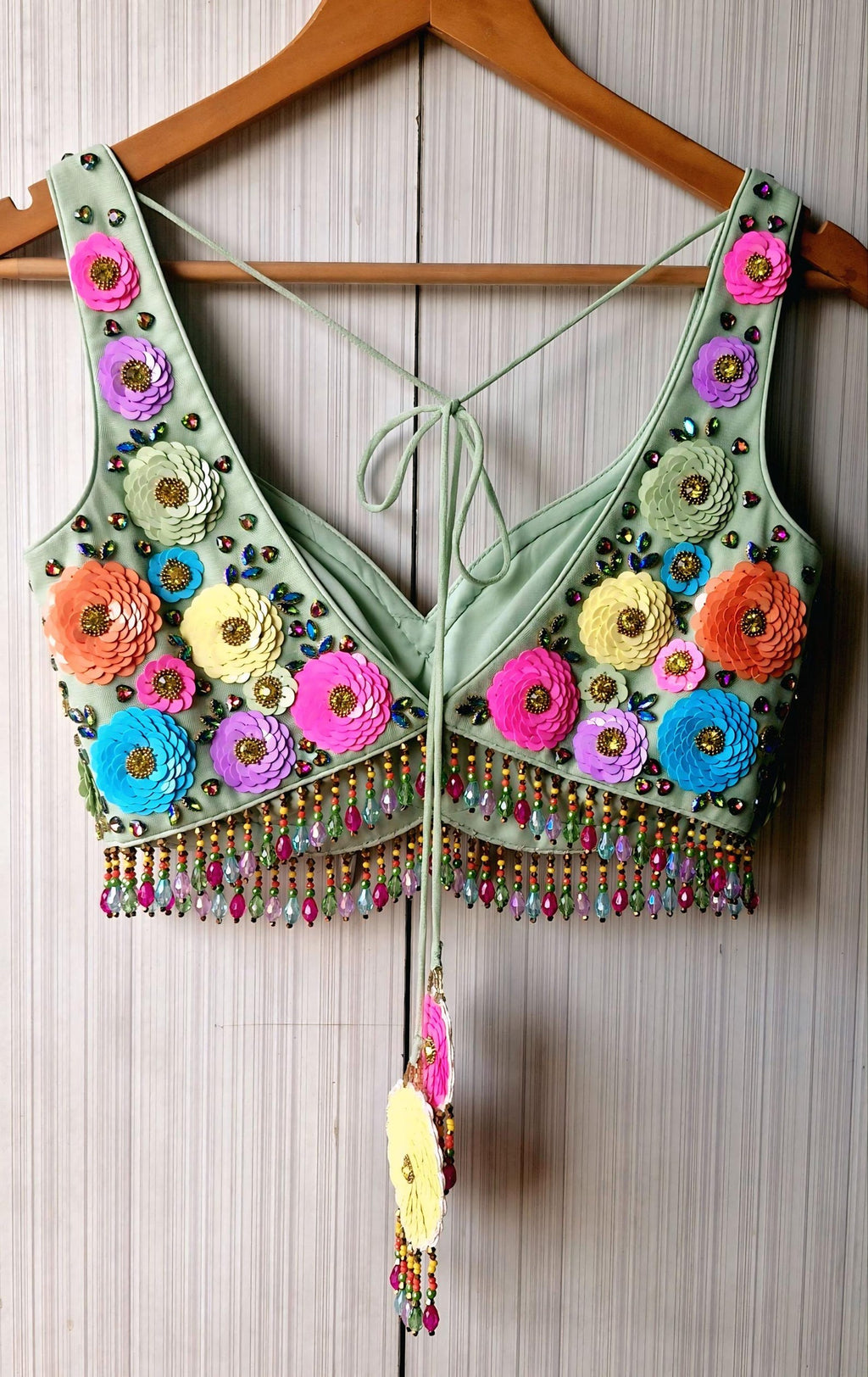 Hand Embroidered Mint Green Net Lehenga Set DVMTD_0300