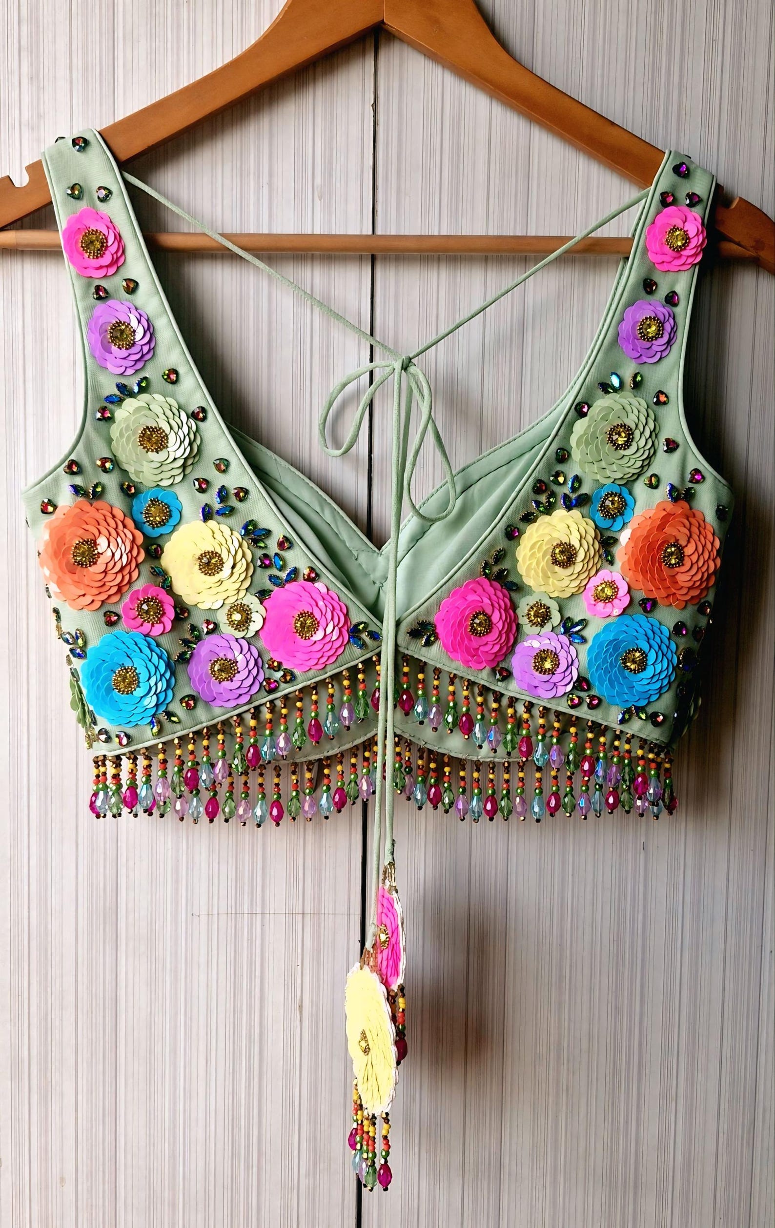 Hand Embroidered Mint Green Net Lehenga Set DVMTD_0300