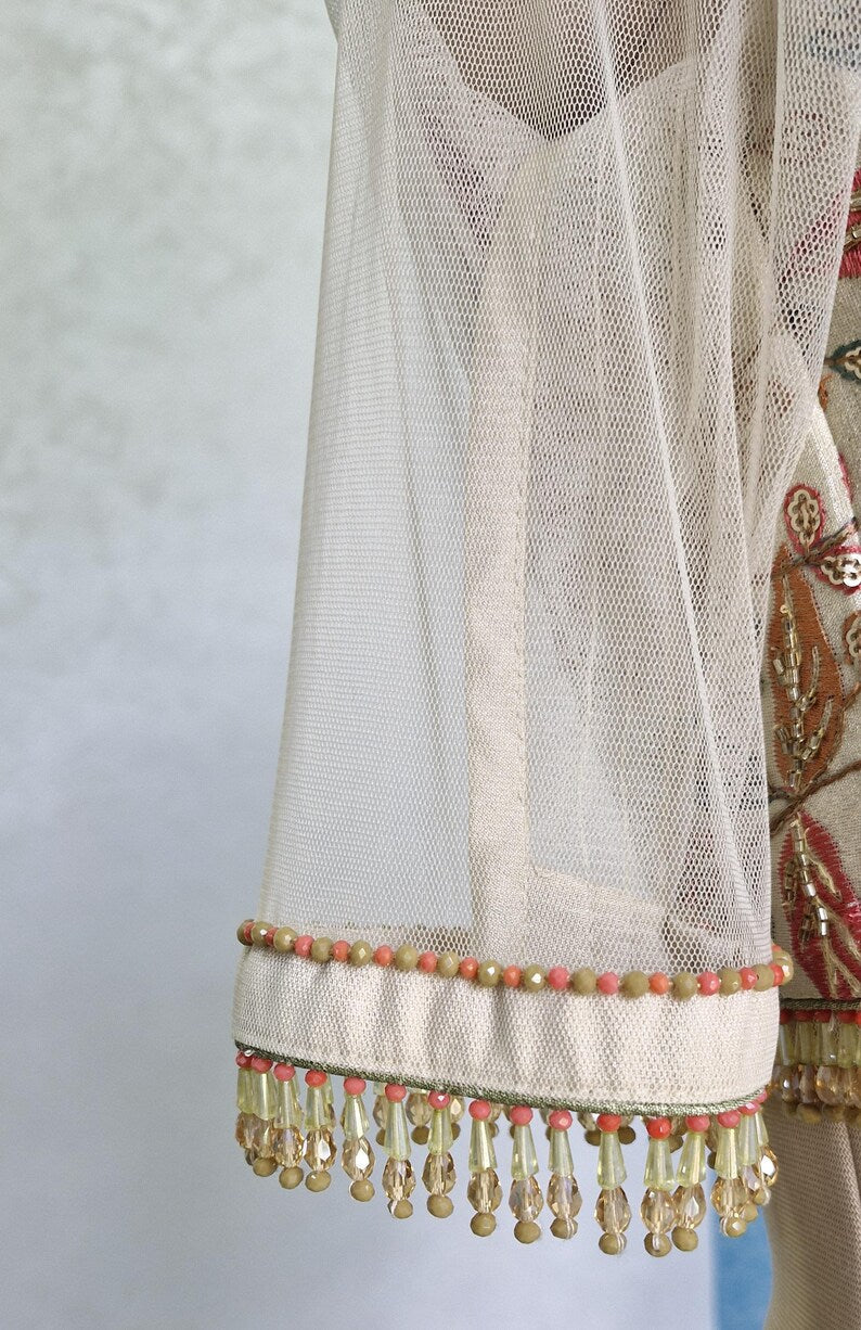 Hand Embroidered Cream Tissue Silk Blouse DVBL_422
