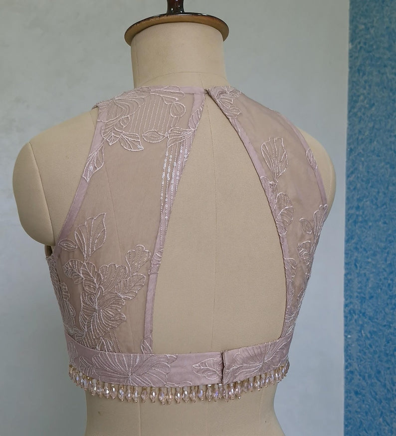 Blush Pink Embroidered Organza Blouse DVBL_423