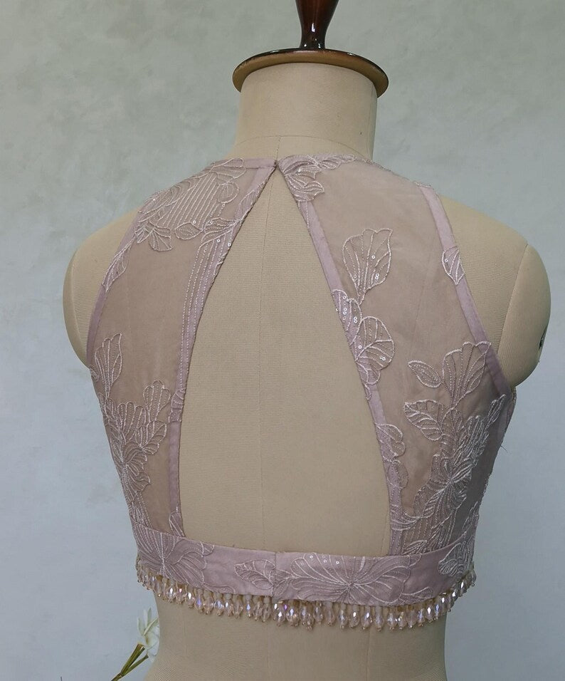 Blush Pink Embroidered Organza Blouse DVBL_423