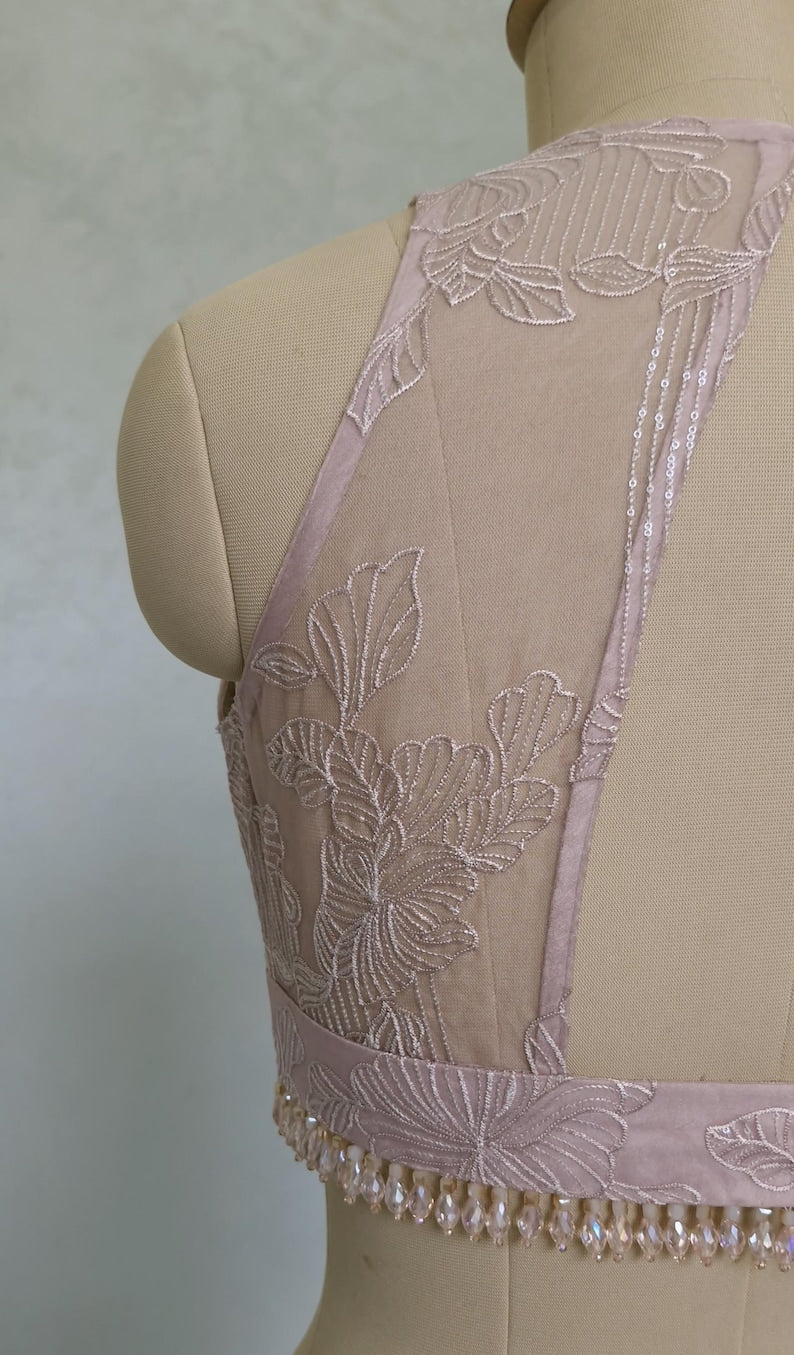 Blush Pink Embroidered Organza Blouse DVBL_423