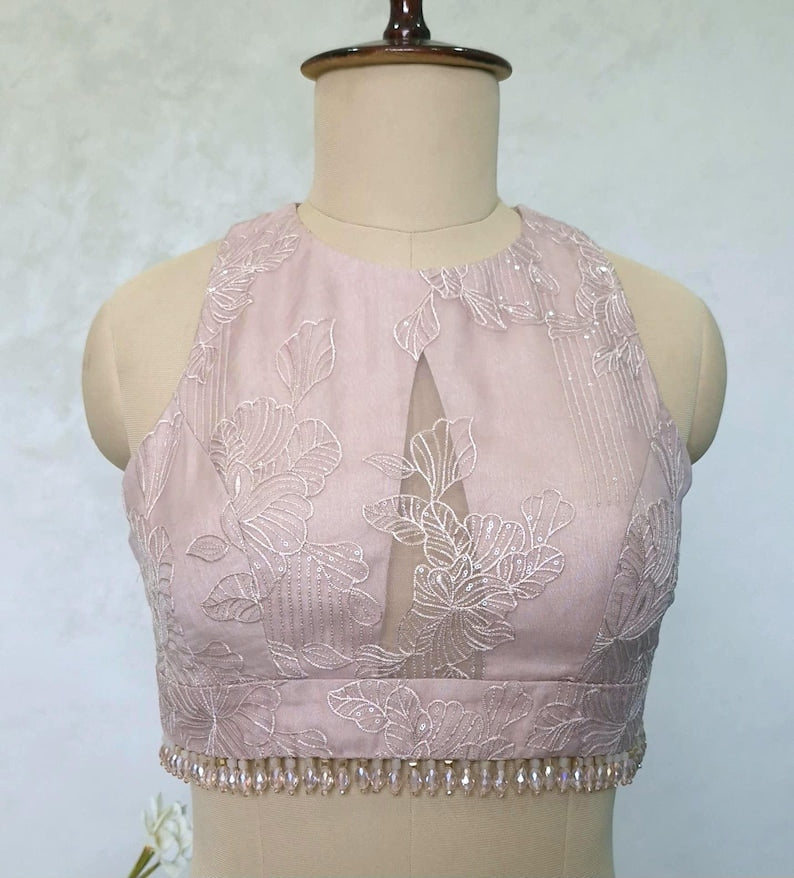 Blush Pink Embroidered Organza Blouse DVBL_423