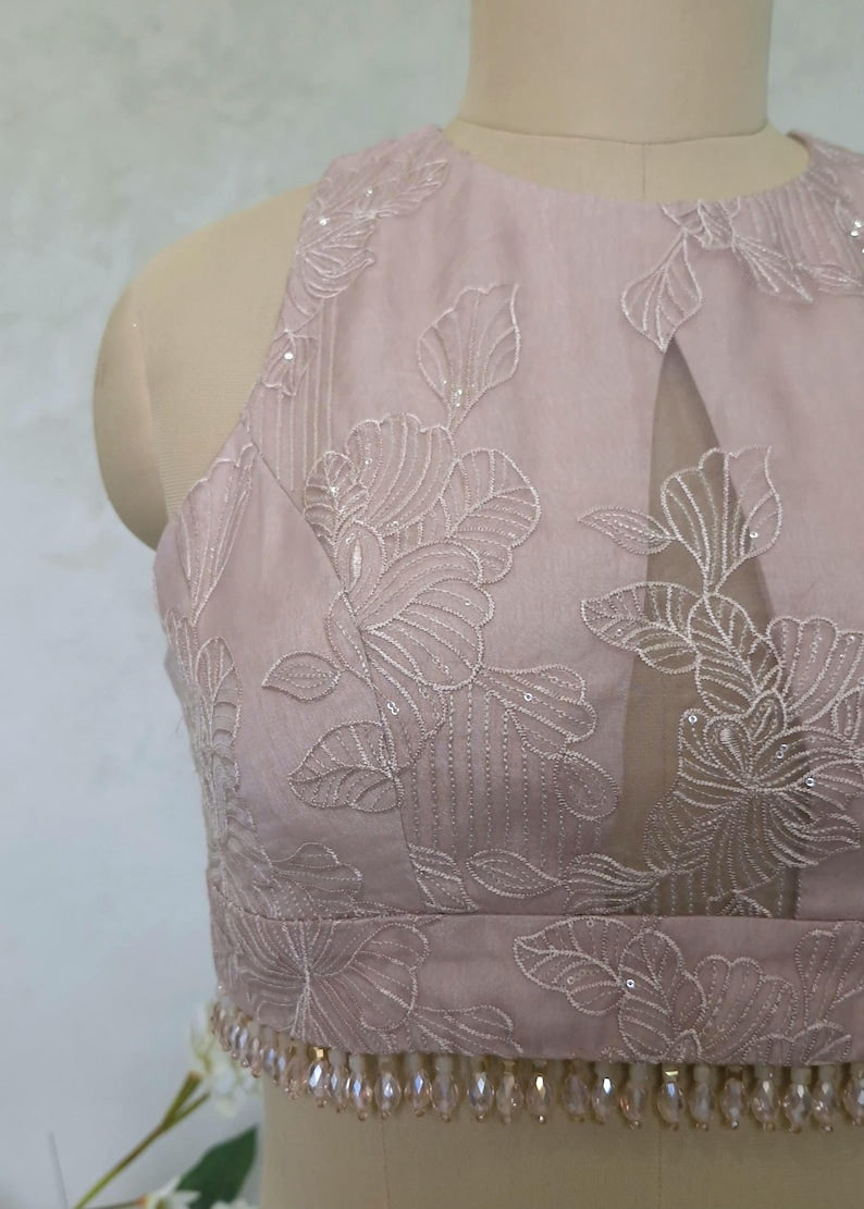 Blush Pink Embroidered Organza Blouse DVBL_423