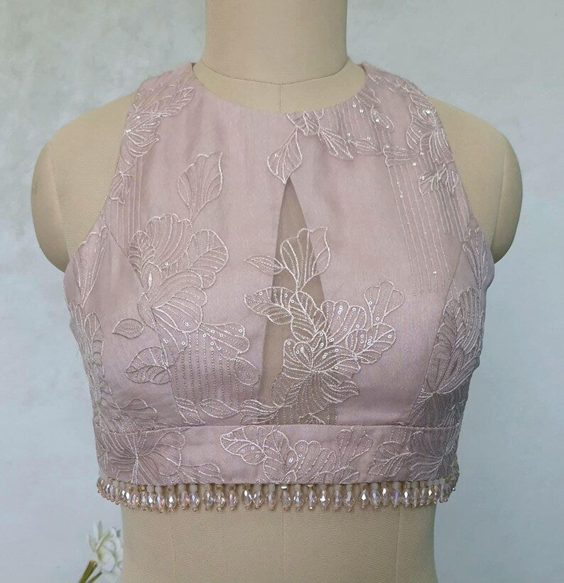 Blush Pink Embroidered Organza Blouse DVBL_423