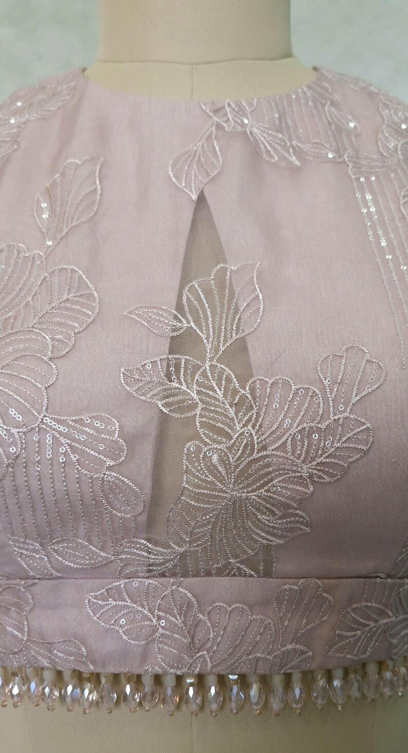 Blush Pink Embroidered Organza Blouse DVBL_423