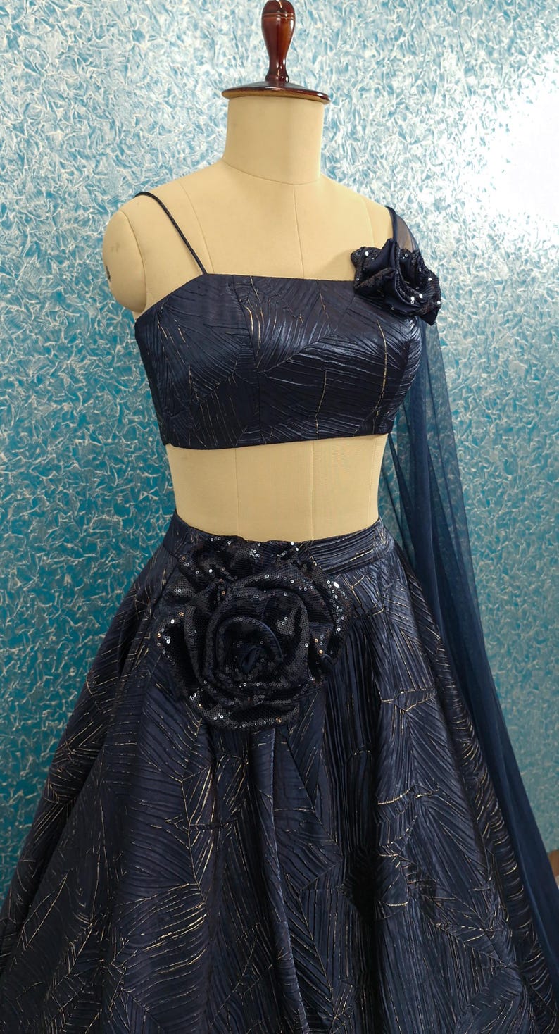 Navy Blue Crush Silk Lehenga Choli DVMTD_0270