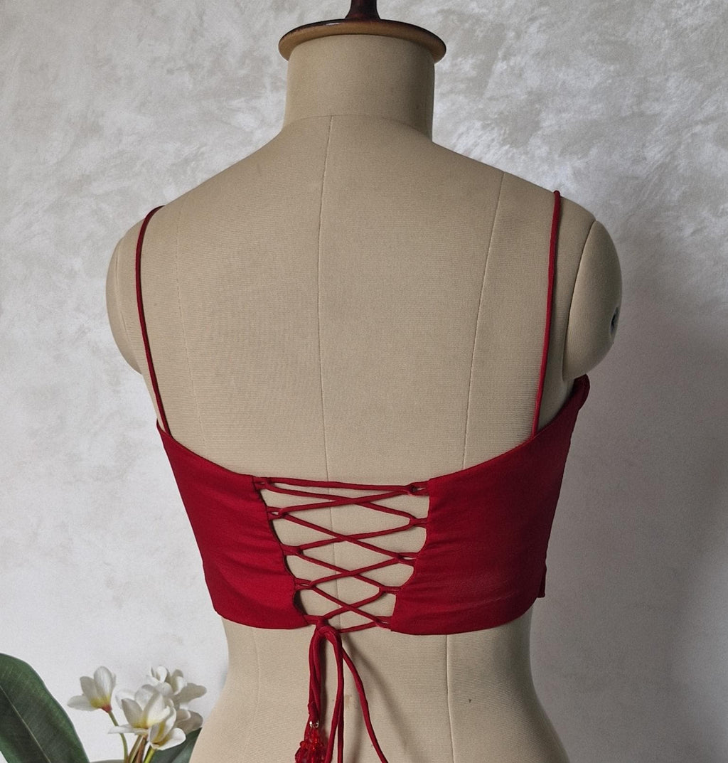 Cherry Red Organza Spaghetti Corset Blouse DVCB_005