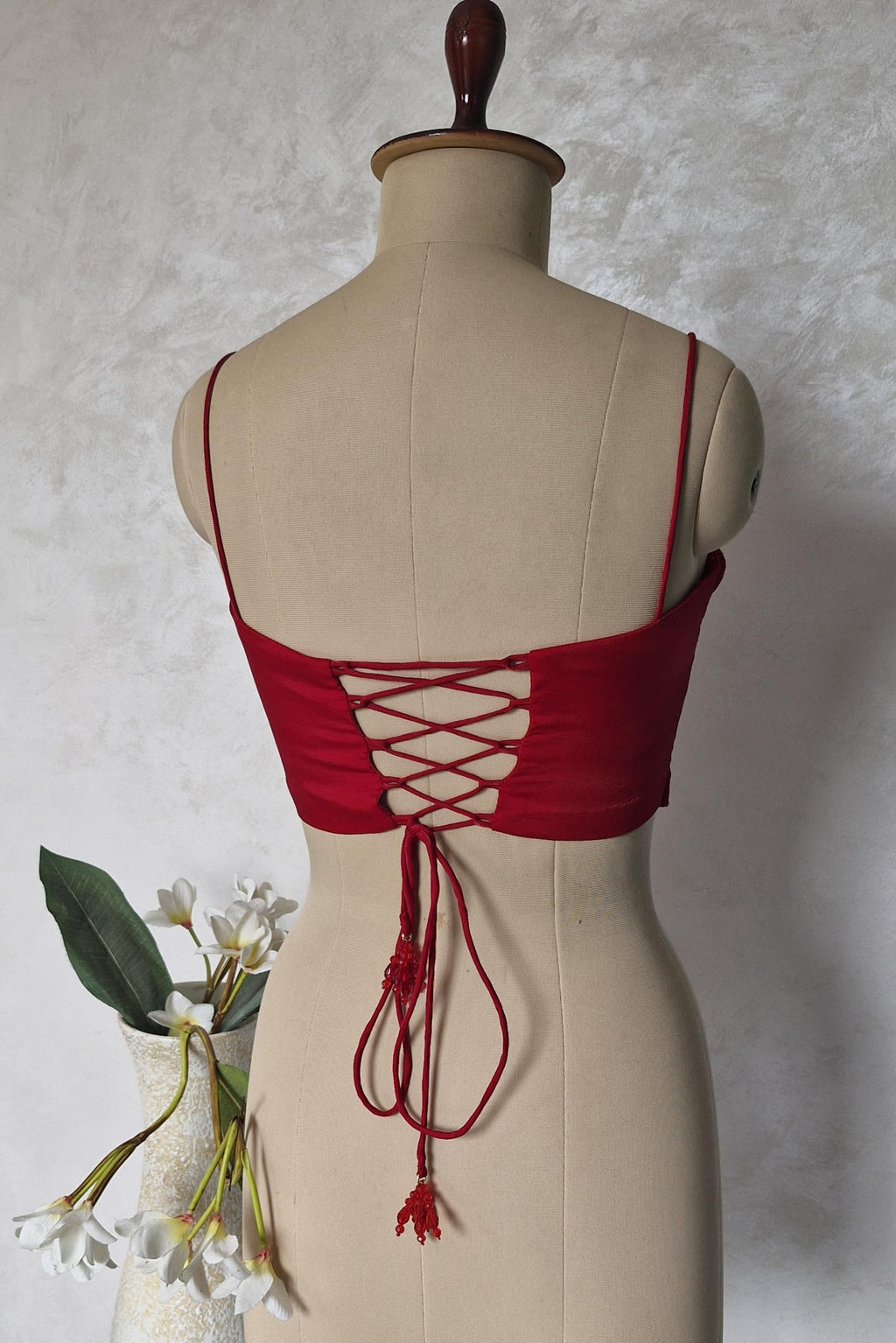 Cherry Red Organza Spaghetti Corset Blouse DVCB_005