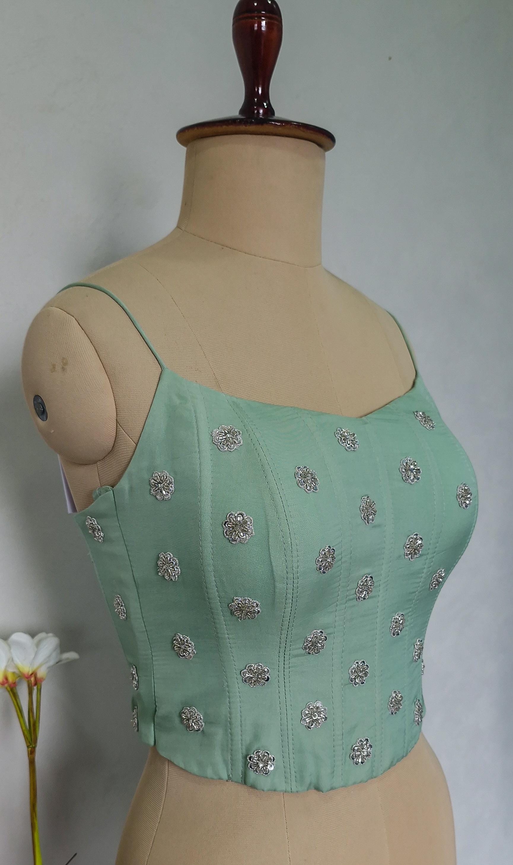 Mint Green Viscose Organza Spaghetti Corset Blouse DVCB_006