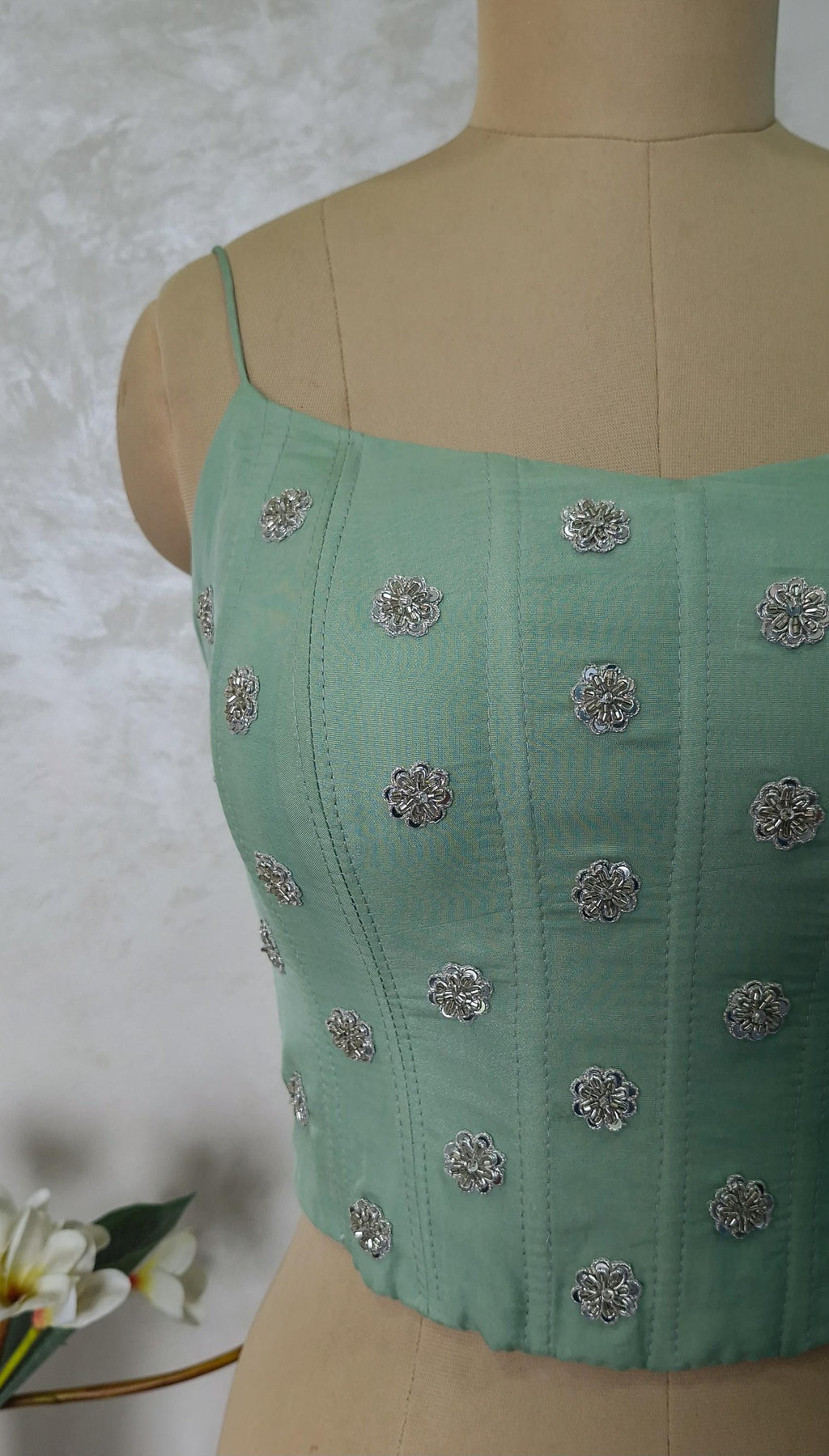Mint Green Viscose Organza Spaghetti Corset Blouse DVCB_006