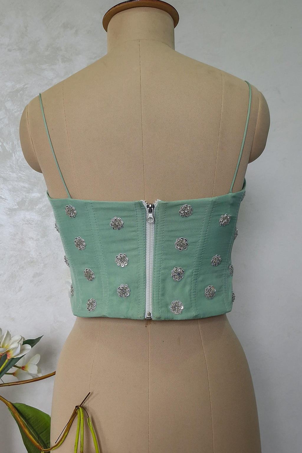 Mint Green Viscose Organza Spaghetti Corset Blouse DVCB_006
