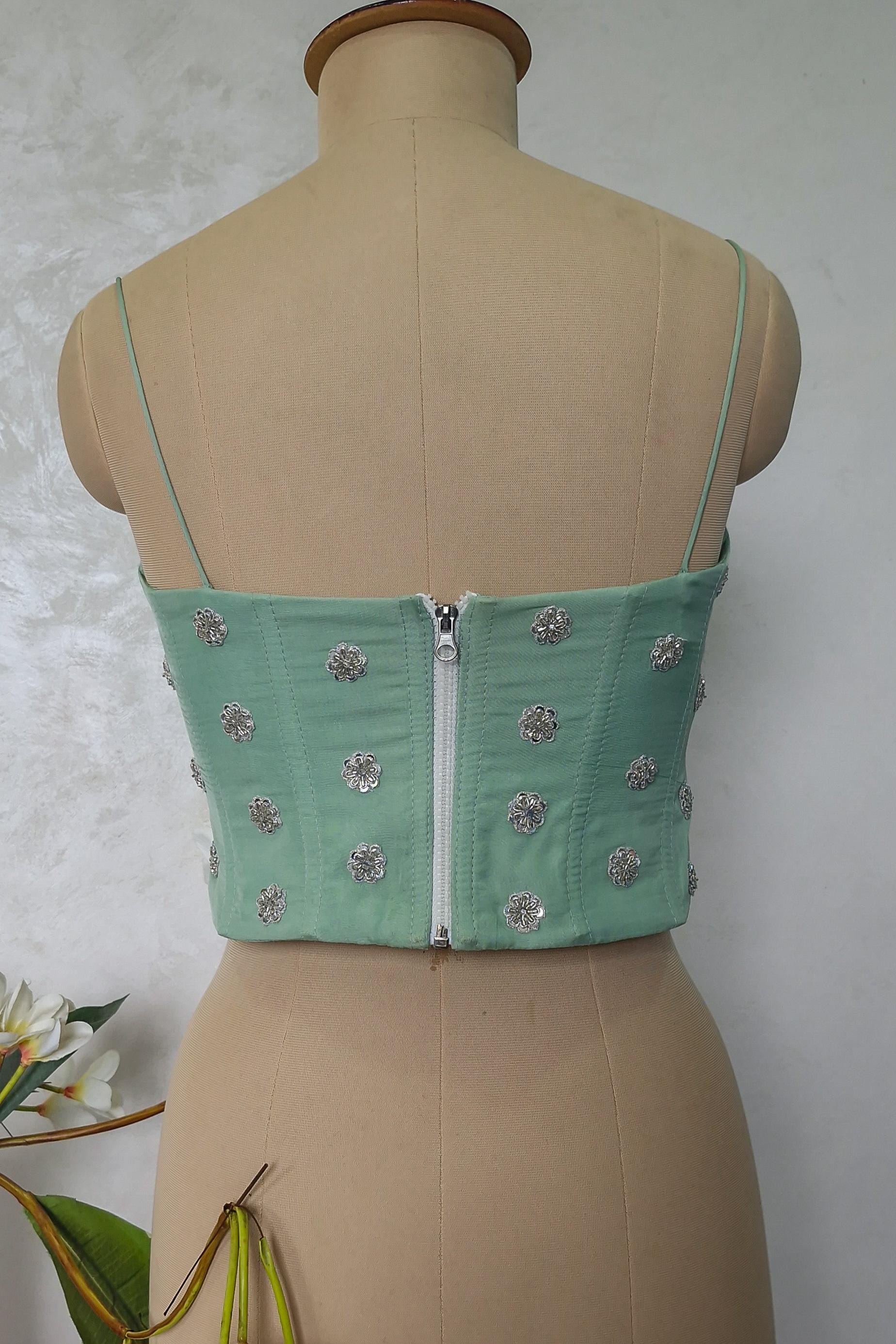 Mint Green Viscose Organza Spaghetti Corset Blouse DVCB_006