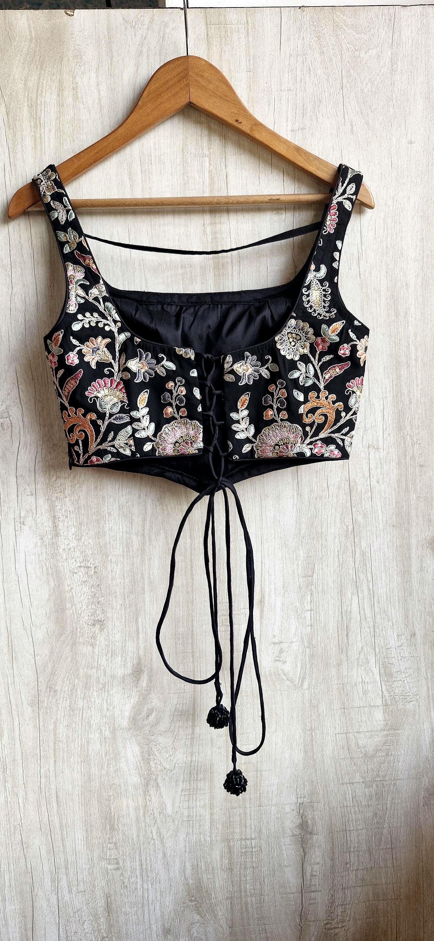 Embroidered Georgette Square Neck Corset Blouse DVCB_009