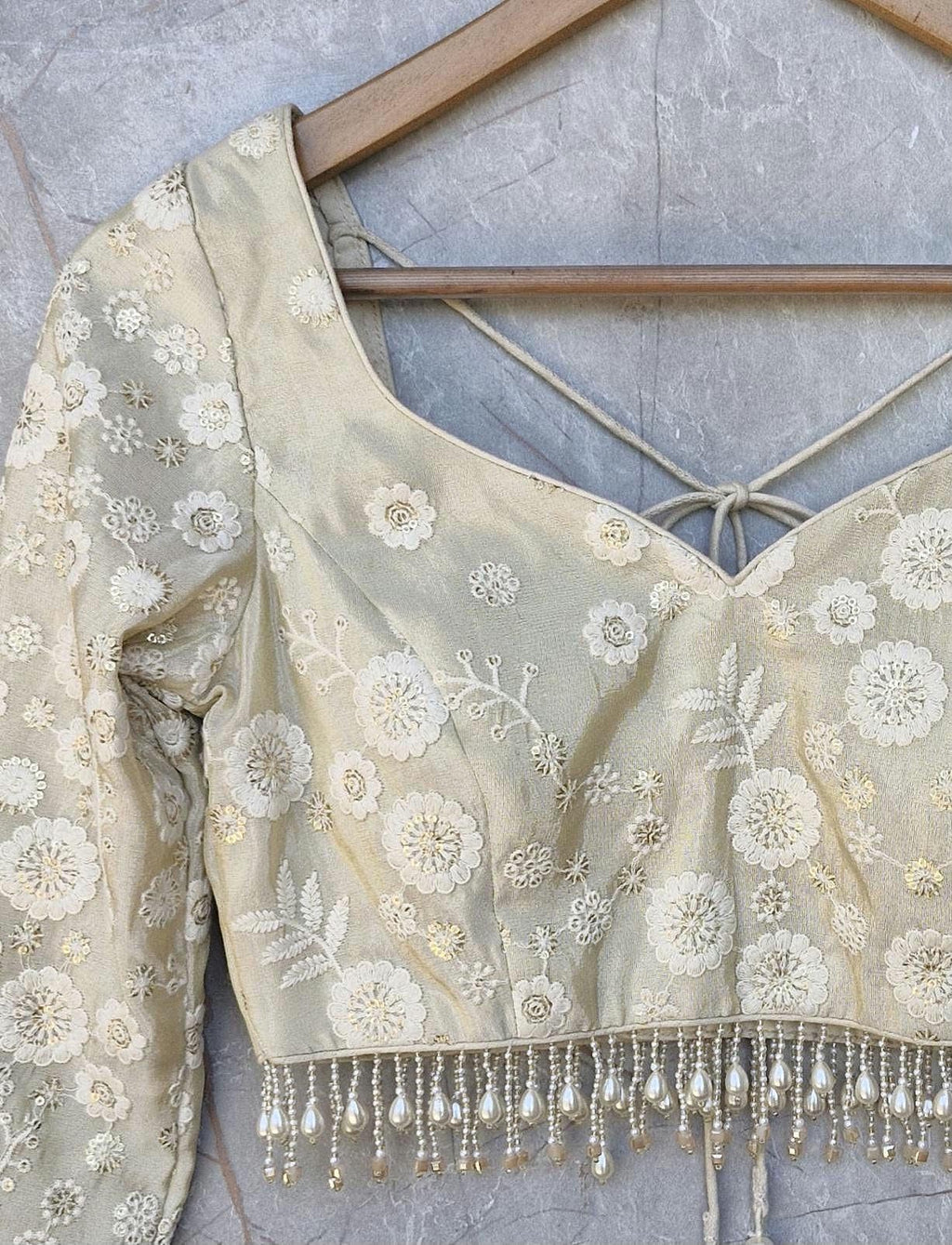 Cream Gold Embroidered Tissue Silk Blouse DVBL_472