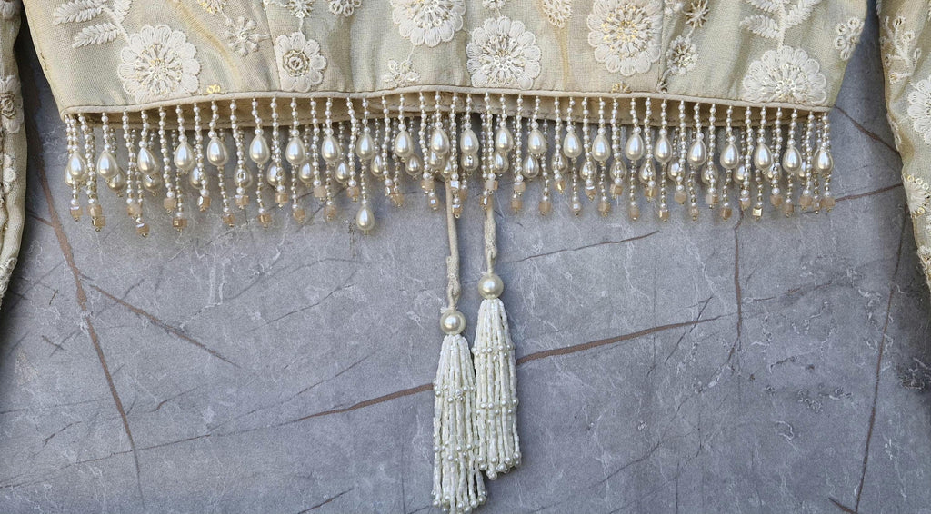 Cream Gold Embroidered Tissue Silk Blouse DVBL_472