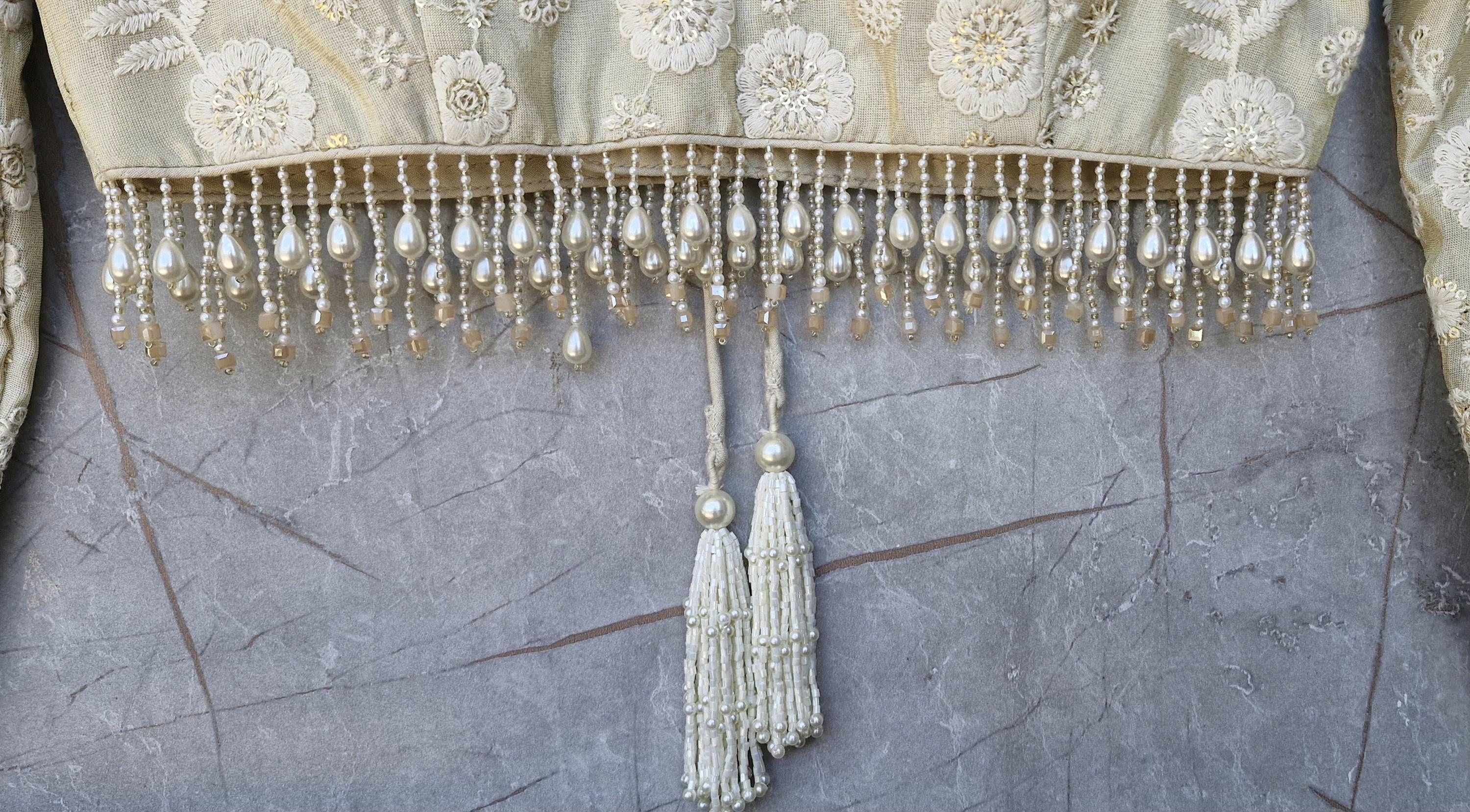 Cream Gold Embroidered Tissue Silk Blouse DVBL_472