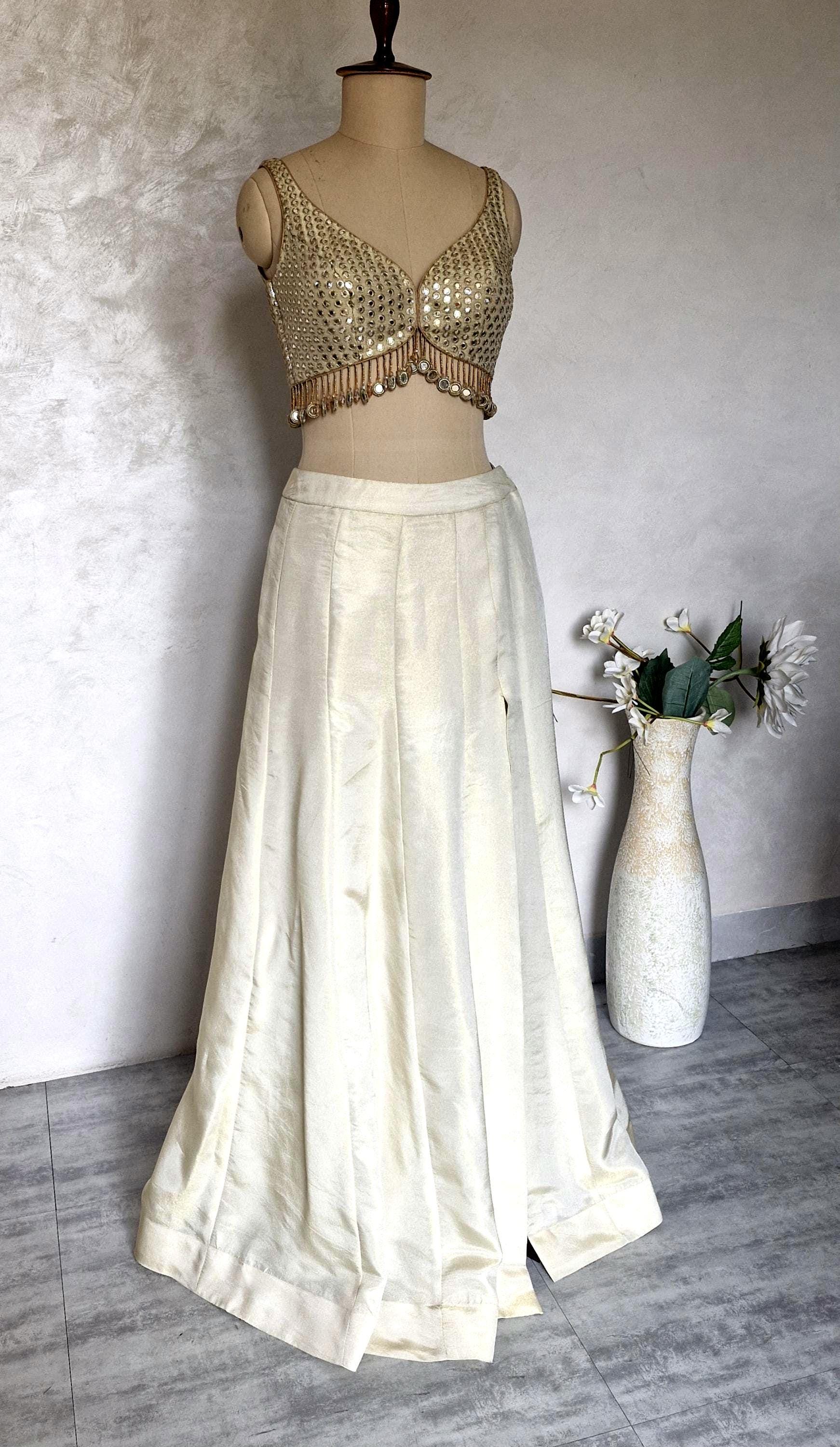 Champagne Gold Lehenga, Slit Skirt Set, Contemporary Tissue Silk Co-ord Set DVMTD_0287