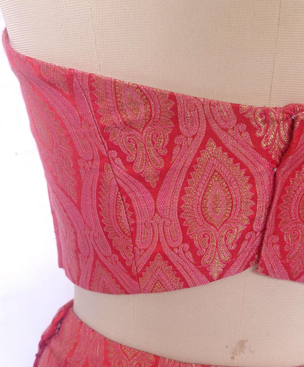 Brocade Silk Indian Corset Blouse, Pink Red Strapless DVCB_014