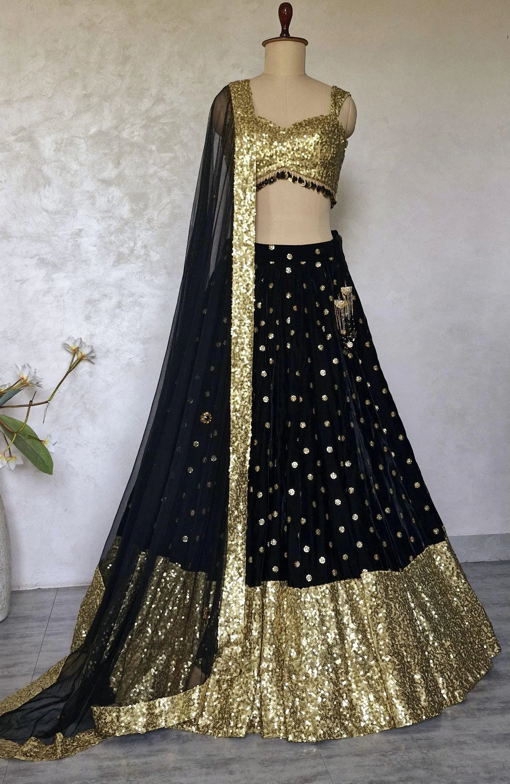 Black Gold Velvet, Sequins Lehenga Choli DVMTD_0291