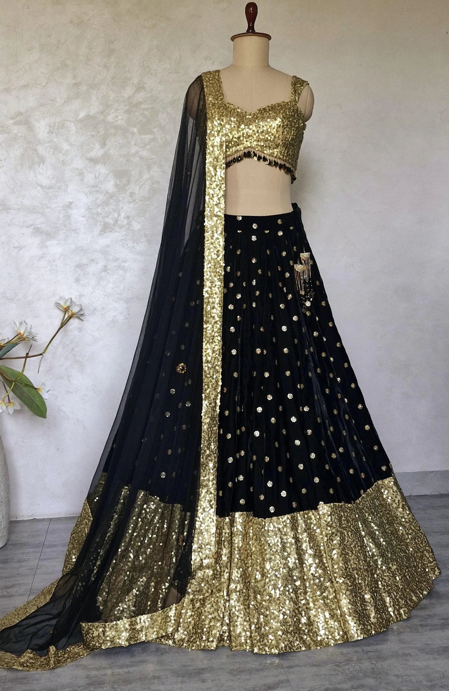 Black Gold Velvet, Sequins Lehenga Choli DVMTD_0291
