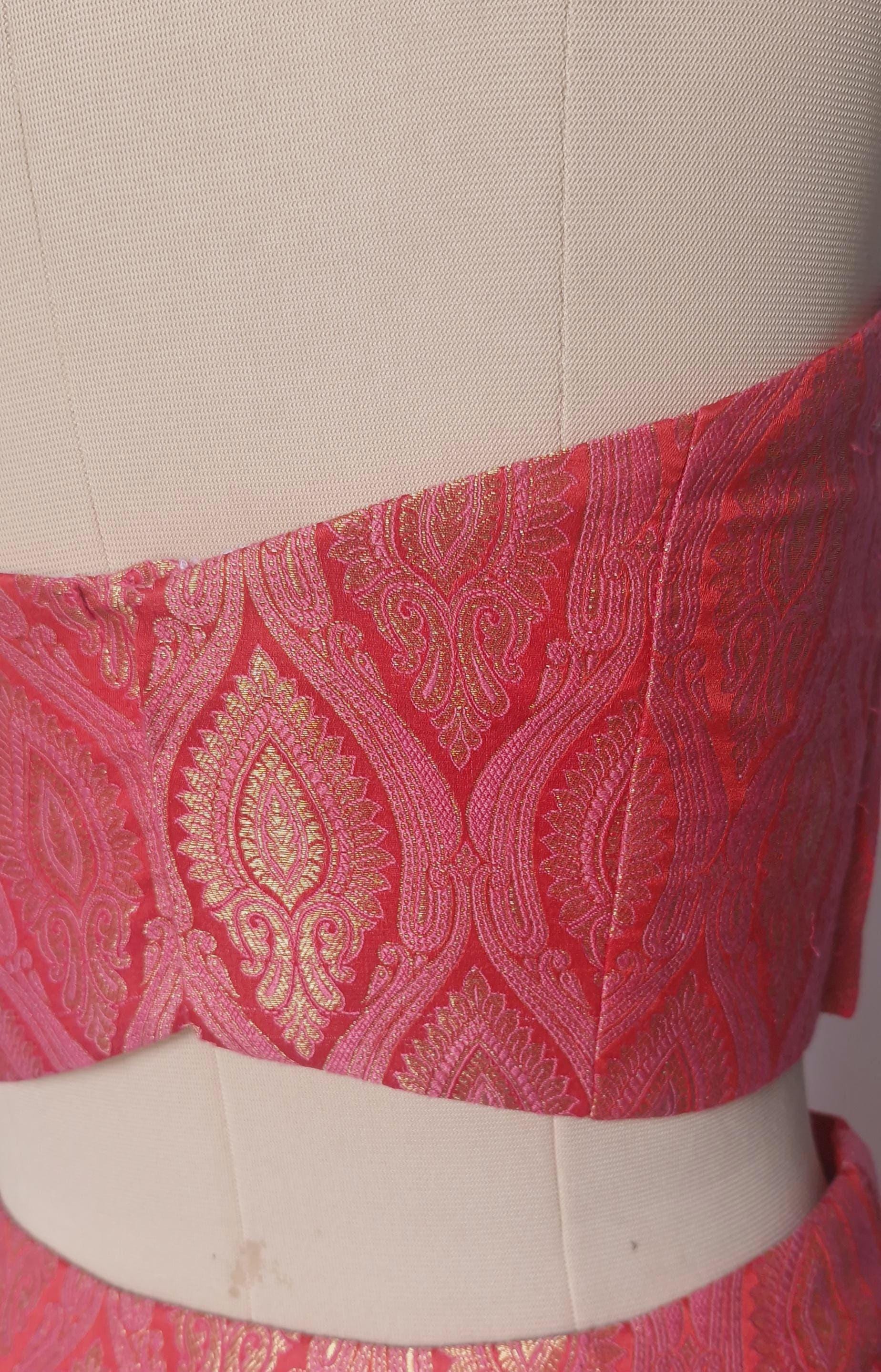 Brocade Silk Indian Corset Blouse, Pink Red Strapless DVCB_014