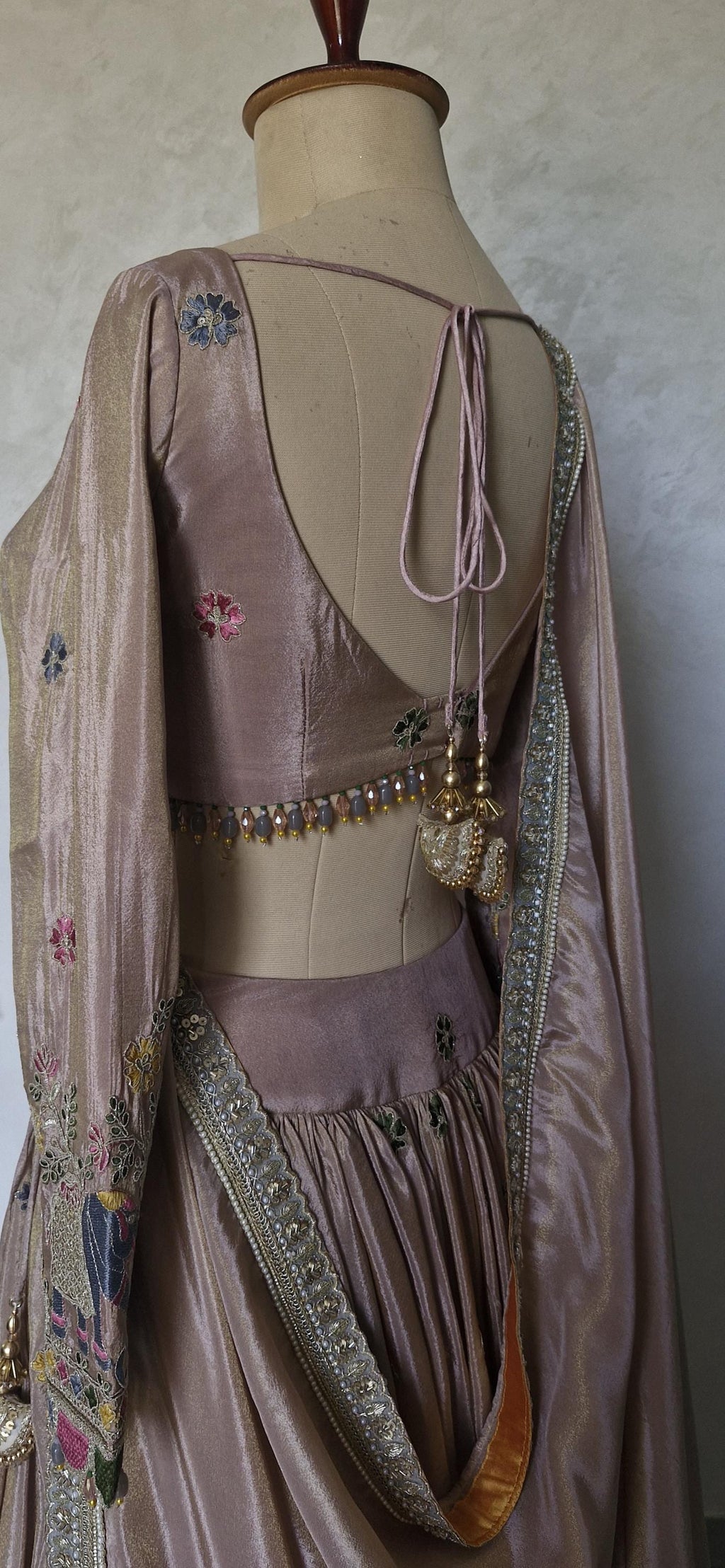 Dusty Pink Tissue Silk Lehenga Choli for Mehendi, Sangeet DVMTD_0290