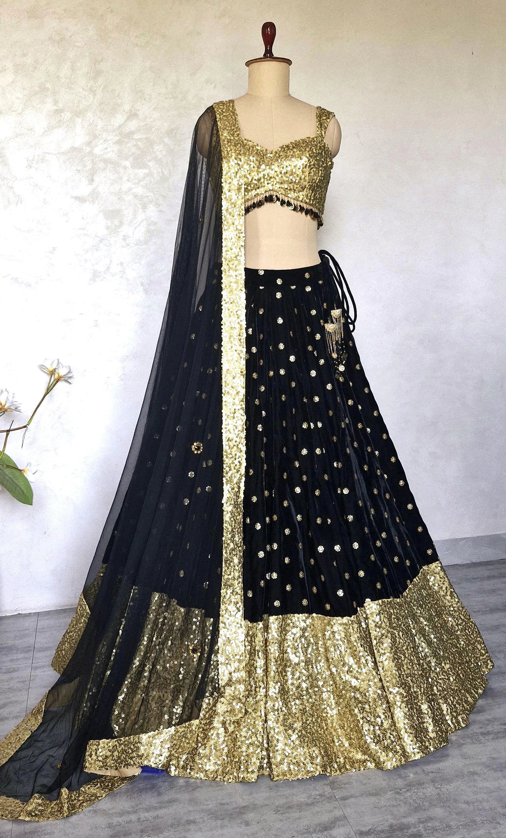 Black Gold Velvet, Sequins Lehenga Choli DVMTD_0291
