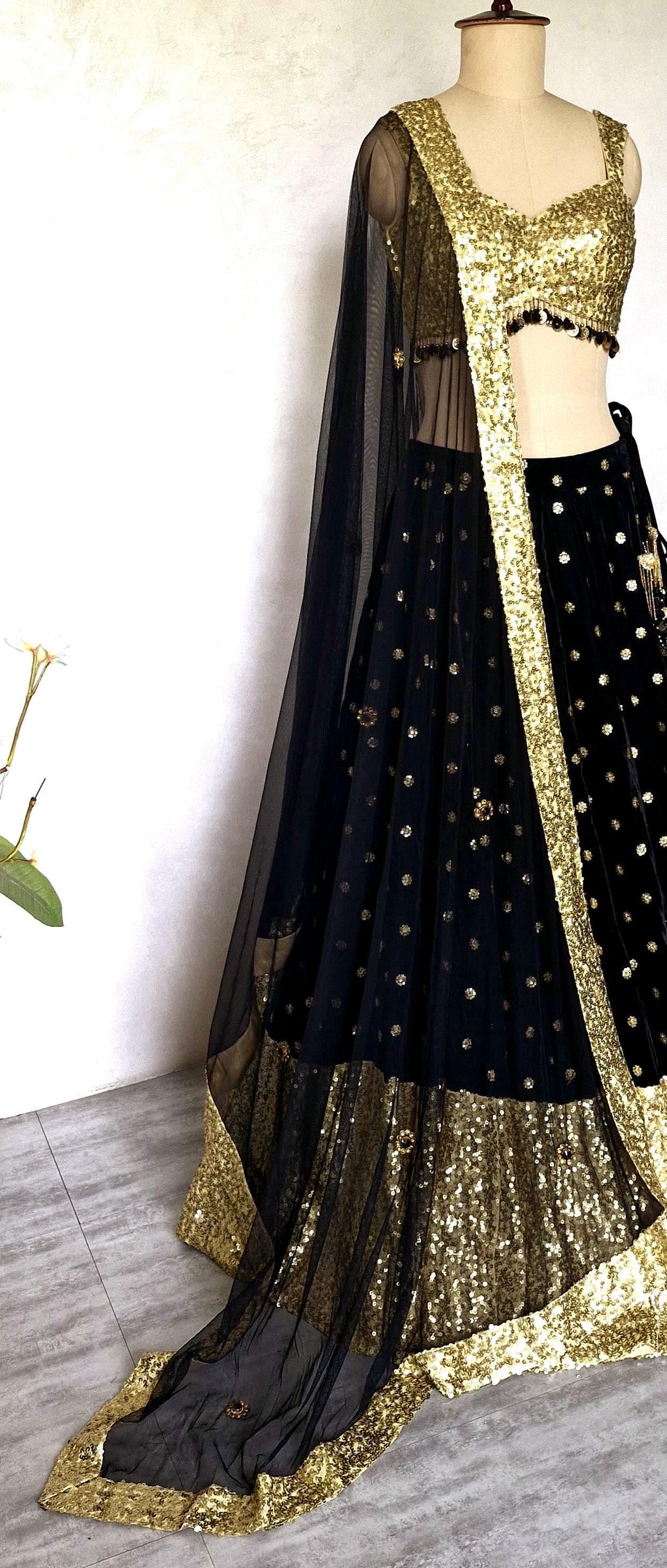 Black Gold Velvet, Sequins Lehenga Choli DVMTD_0291