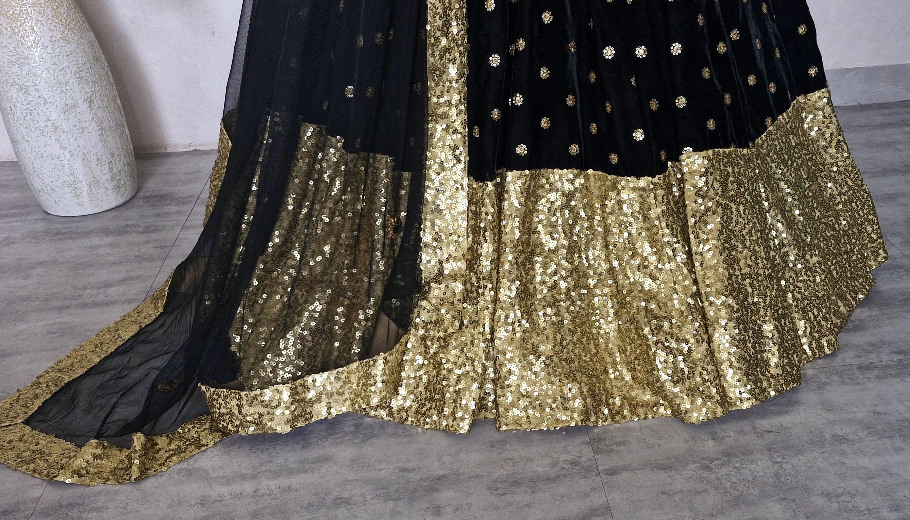 Black Gold Velvet, Sequins Lehenga Choli DVMTD_0291