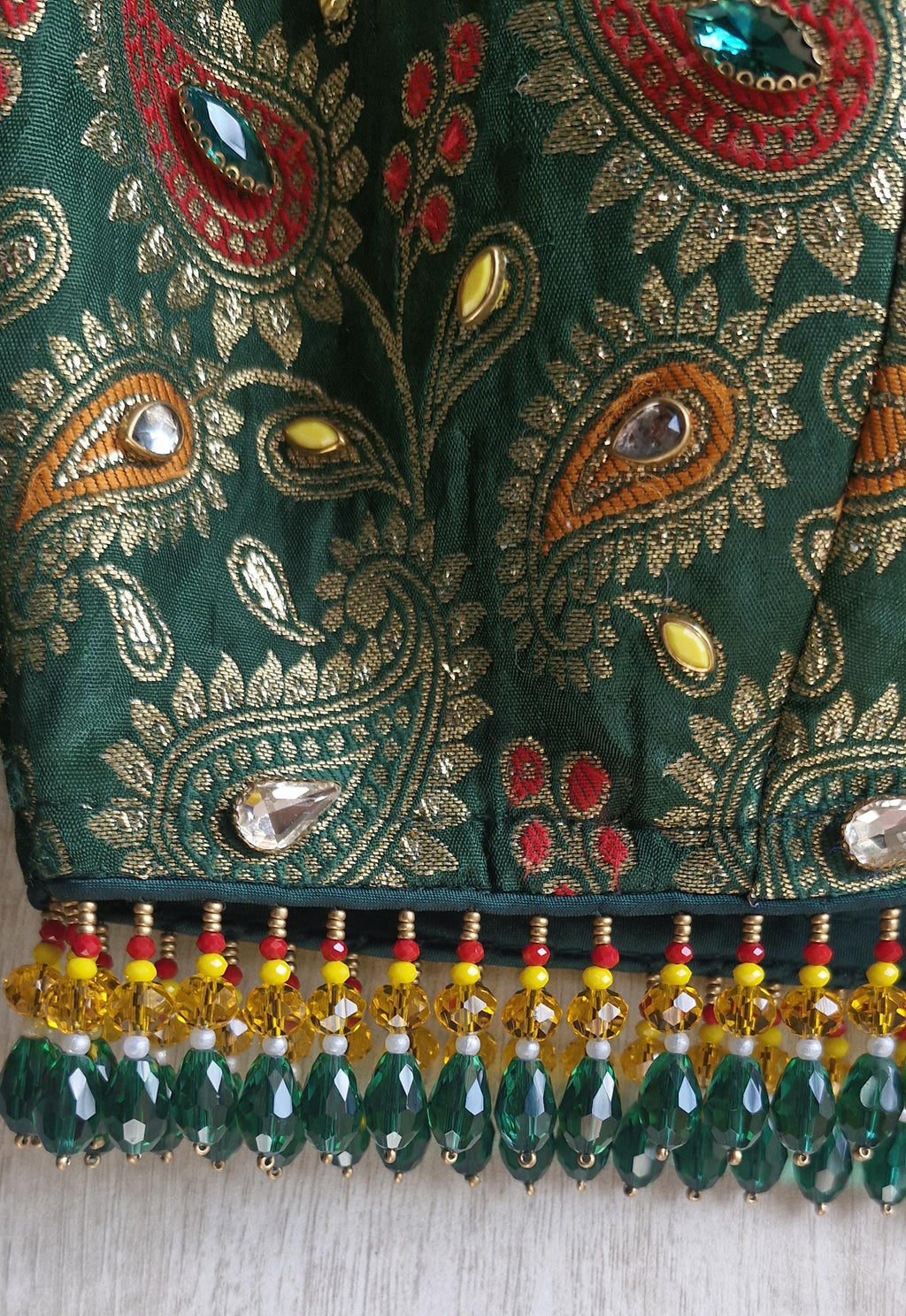 Embroidered Ivory and Green Crepe Silk Lehenga Choli - Mehedi Lehenga DVMTD_0295
