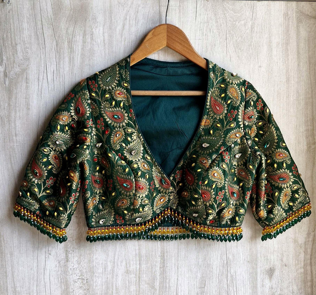 Embroidered Ivory and Green Crepe Silk Lehenga Choli - Mehedi Lehenga DVMTD_0295