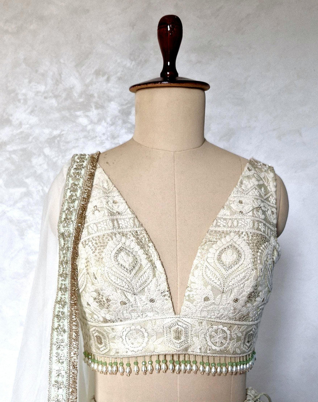 Embroidered Champagne Chikankari Tissue Silk Lehenga Choli DVMTD_0296