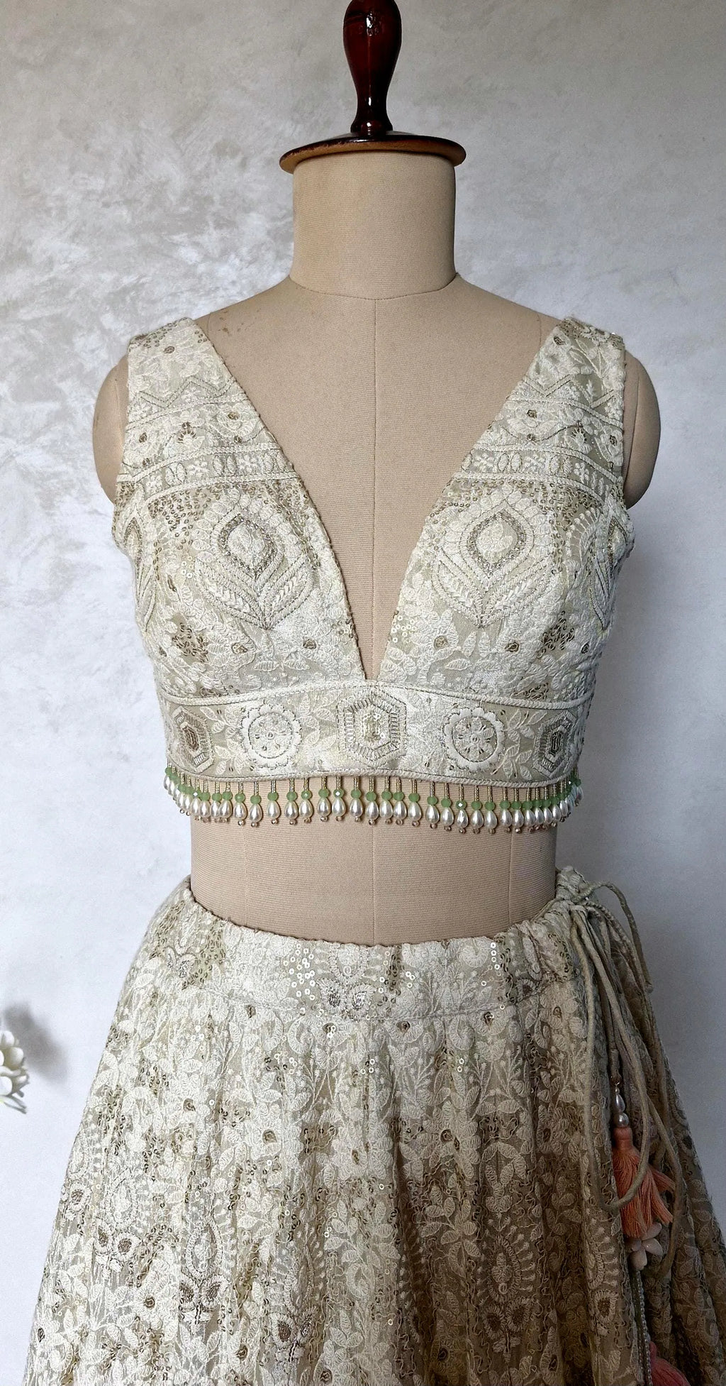 Embroidered Champagne Chikankari Tissue Silk Lehenga Choli DVMTD_0296