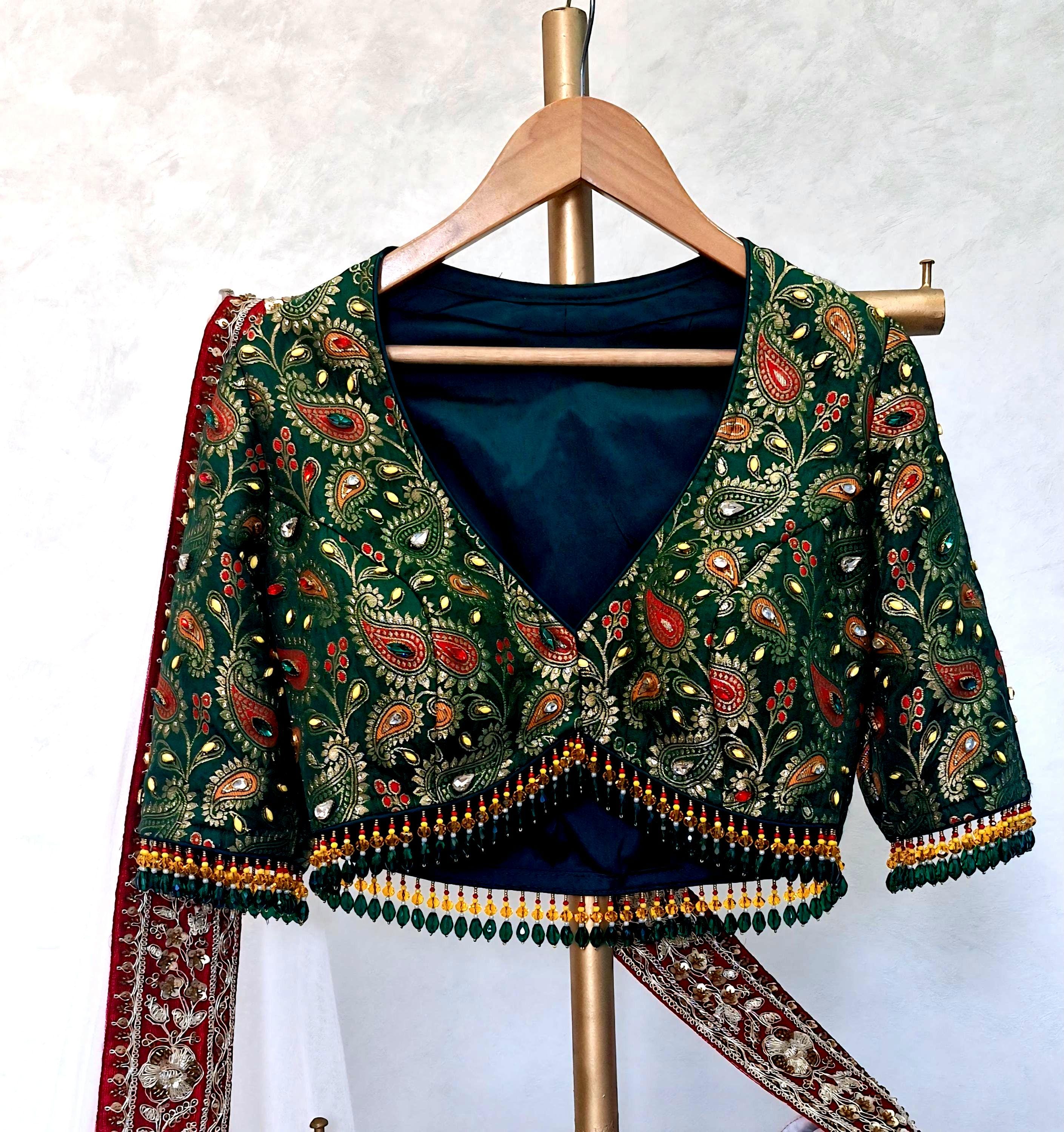 Embroidered Ivory and Green Crepe Silk Lehenga Choli - Mehedi Lehenga DVMTD_0295