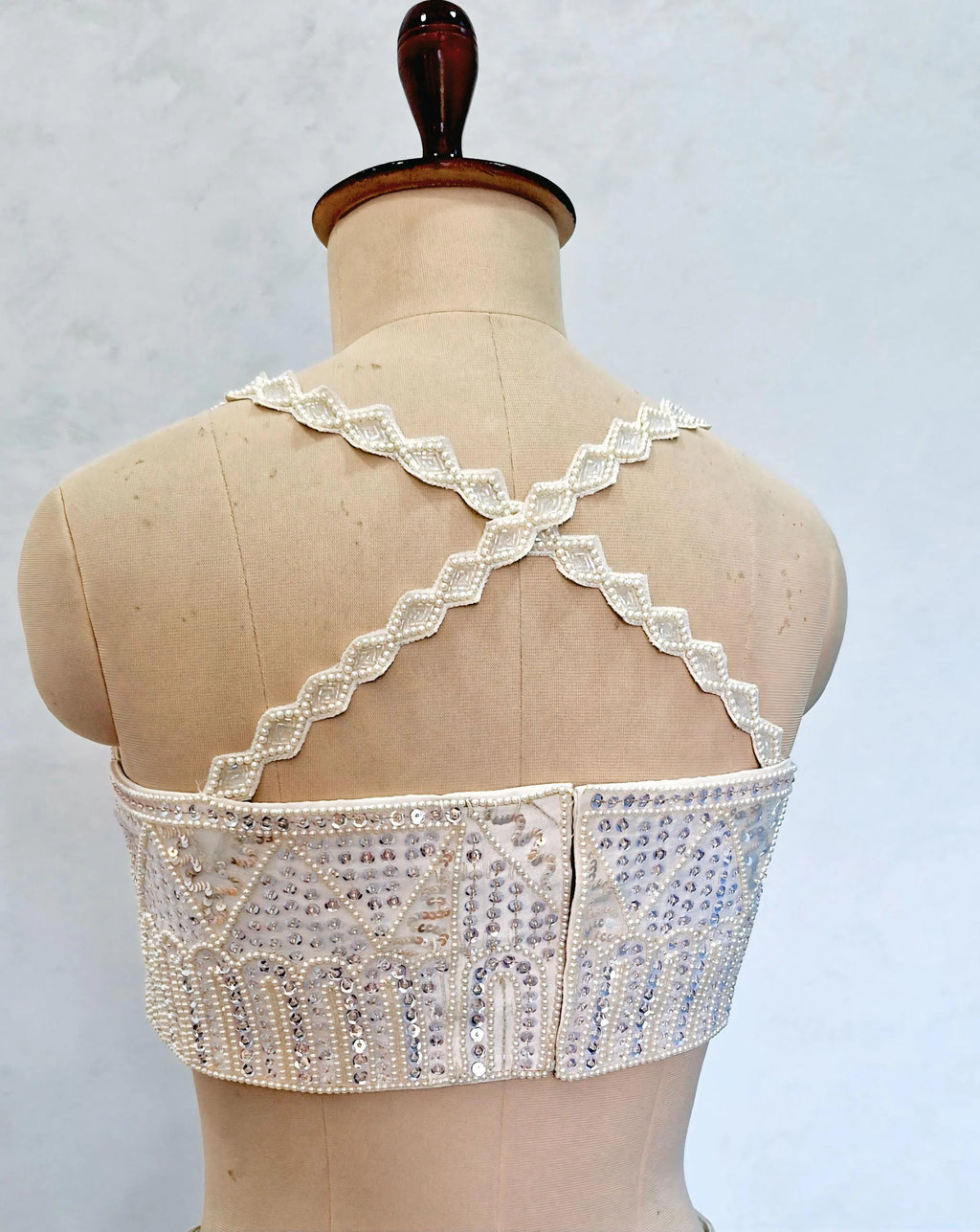 Hand Embroidered Ivory Raw Silk Saree Blouse, Beads and Sequins Embroidered DVBL_506