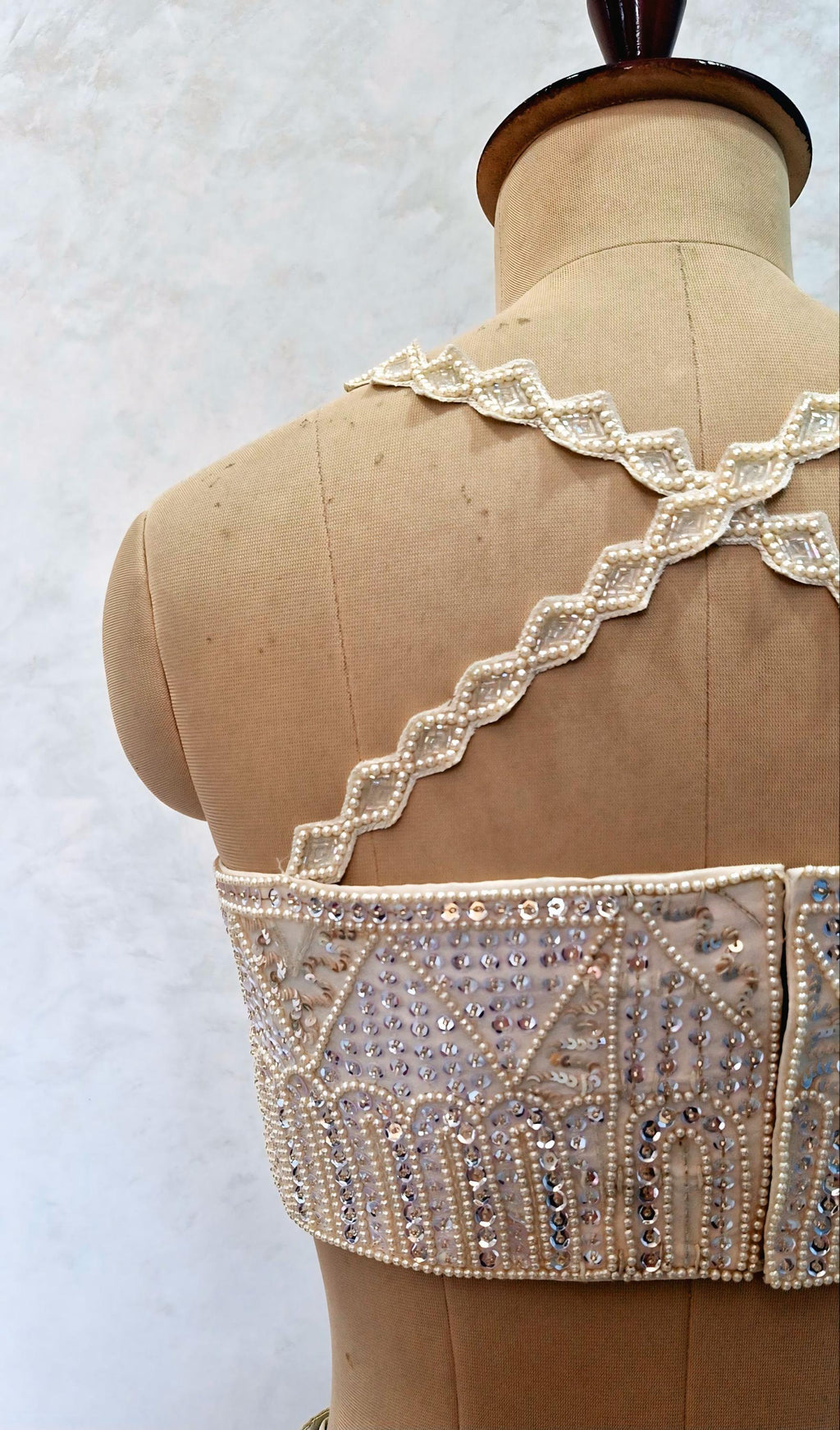 Hand Embroidered Ivory Raw Silk Saree Blouse, Beads and Sequins Embroidered DVBL_506