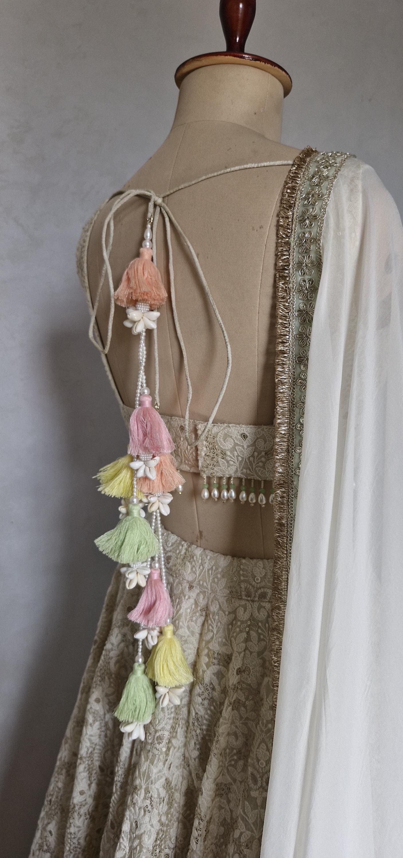 Embroidered Champagne Chikankari Tissue Silk Lehenga Choli DVMTD_0296