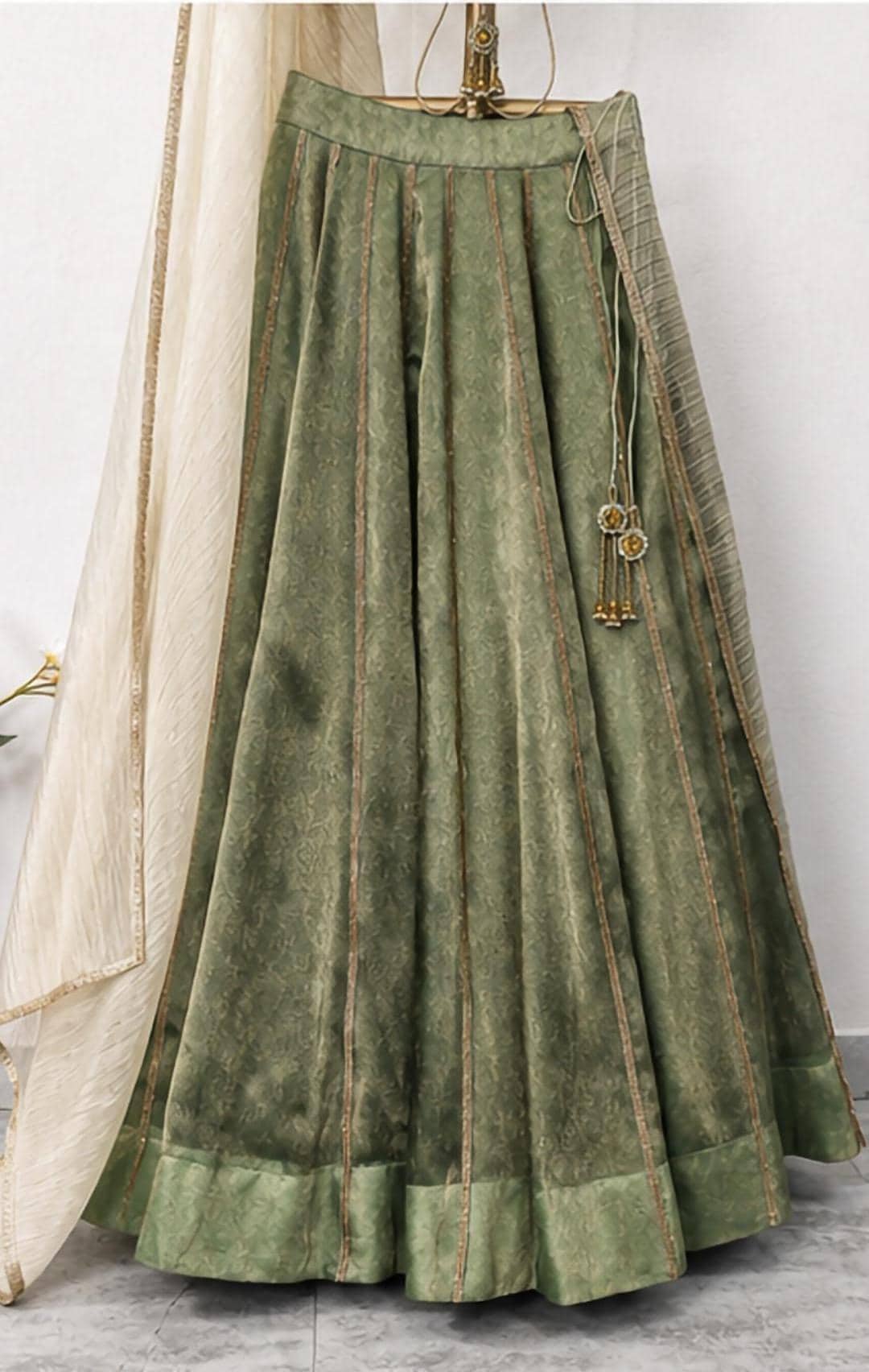Hand Embroidered Green Tissue Silk Lehenga Set- Wedding Dress Mehendi Lehenga DVMTD_0299