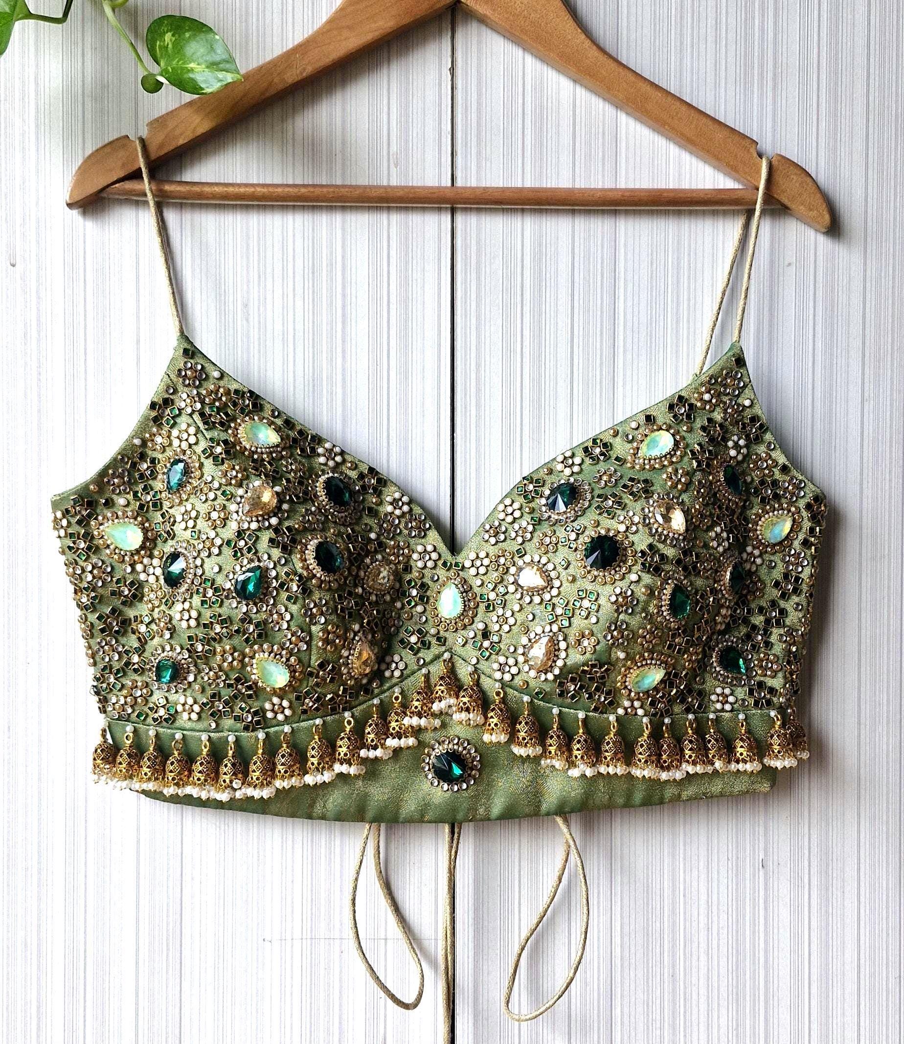 Hand Embroidered Green Tissue Silk Lehenga Set- Wedding Dress Mehendi Lehenga DVMTD_0299