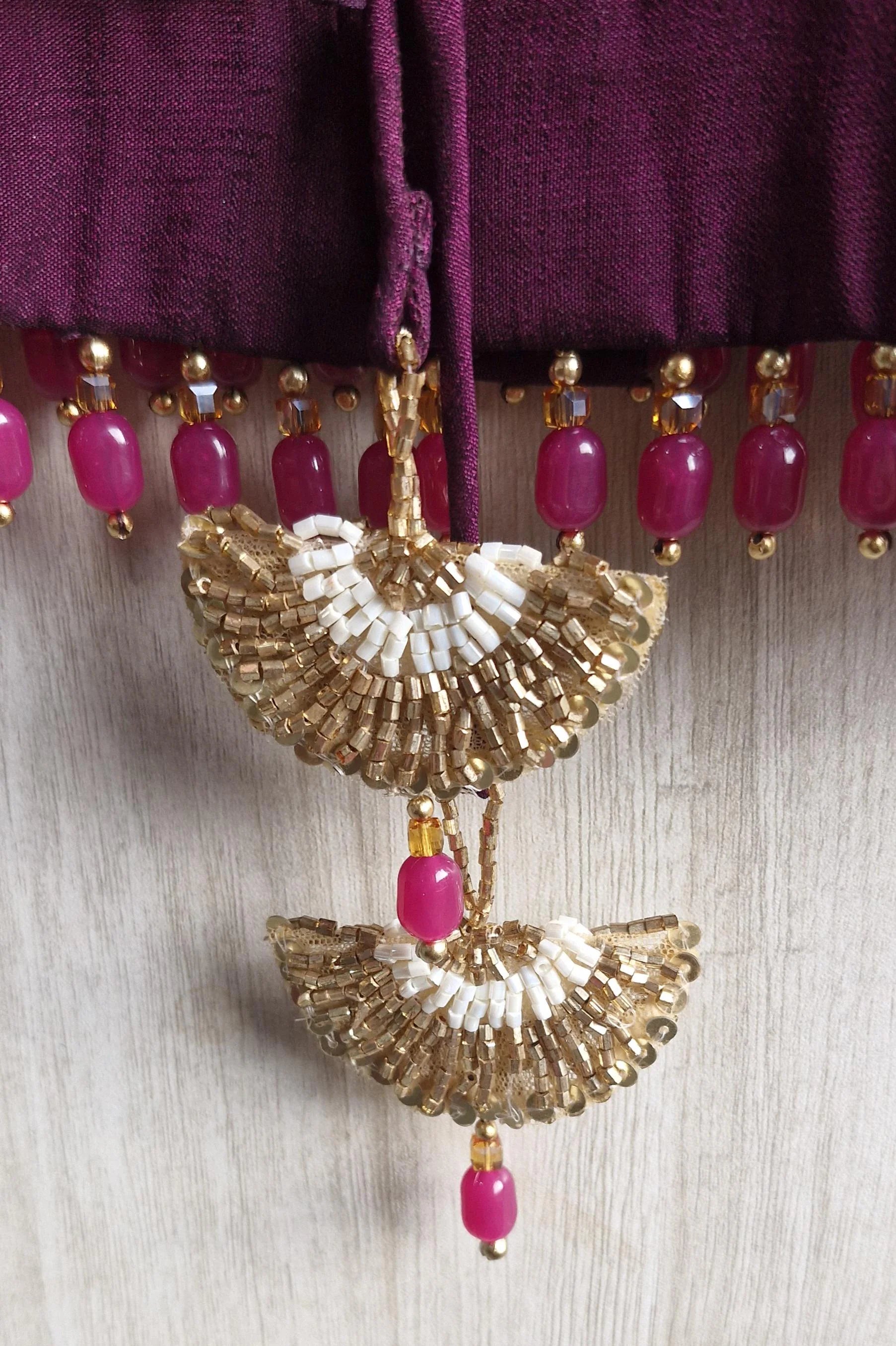 Wine Embroidered Silk Blouse -Sweetheart Neck Sleeveless DVBL_515