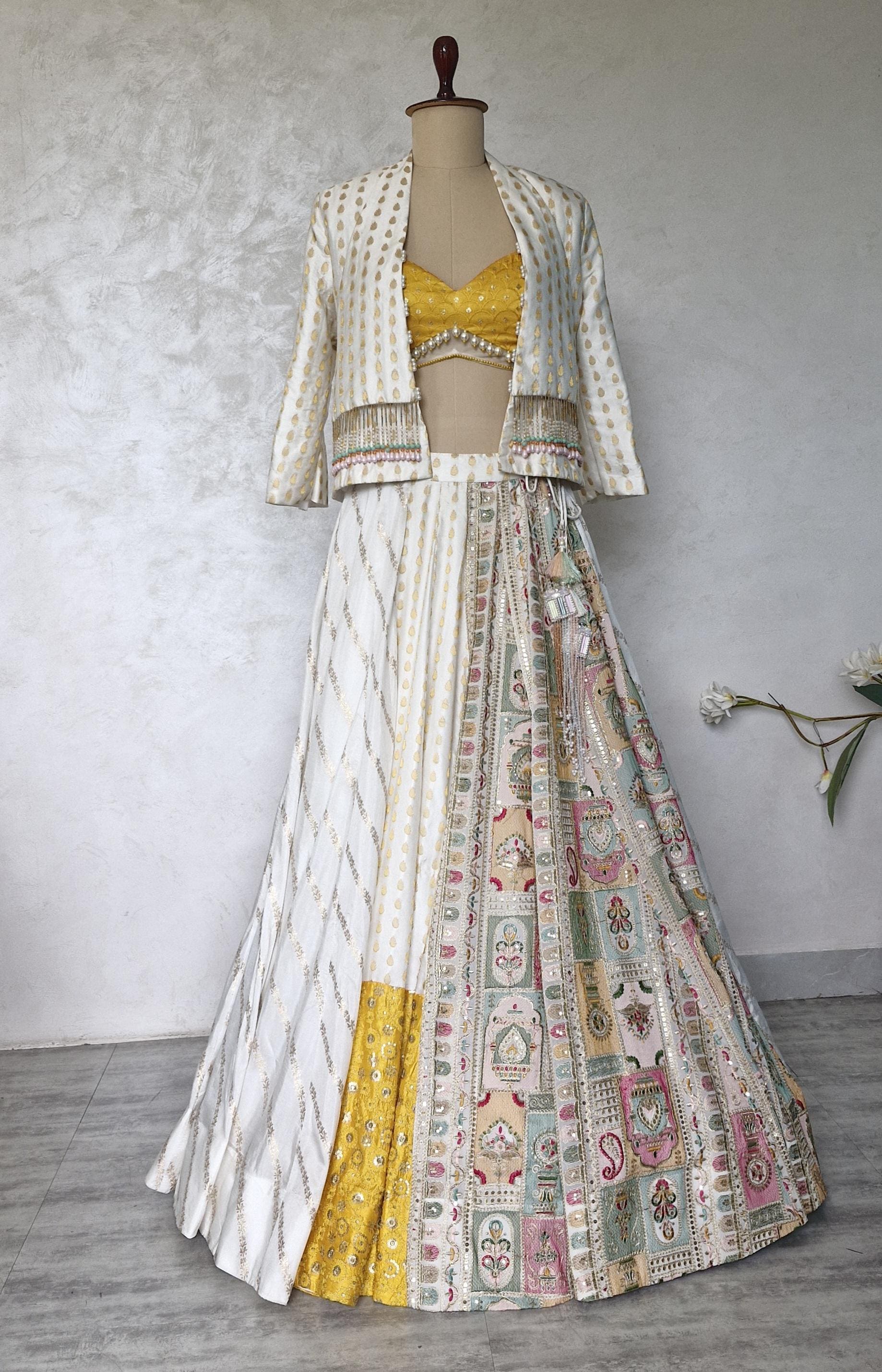 White Brocade Silk Lehenga Choli DVMTD_0302