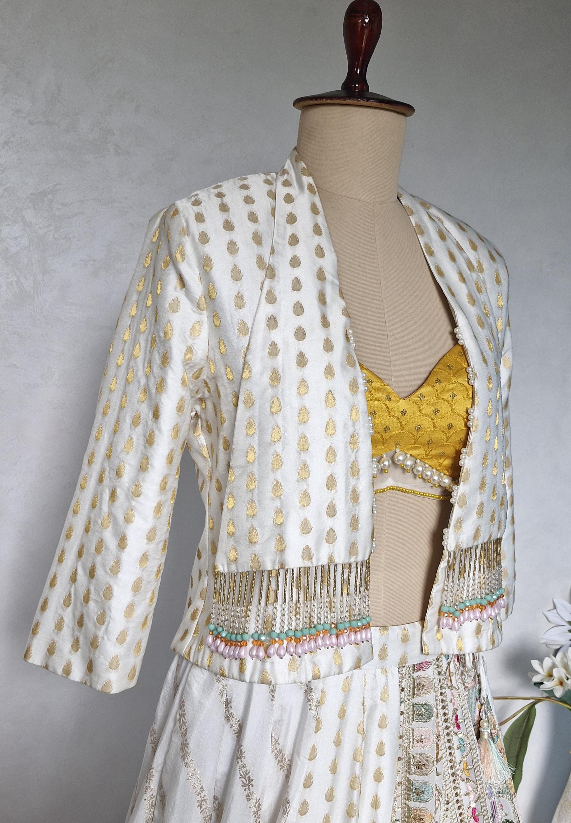 White Brocade Silk Lehenga Choli DVMTD_0302