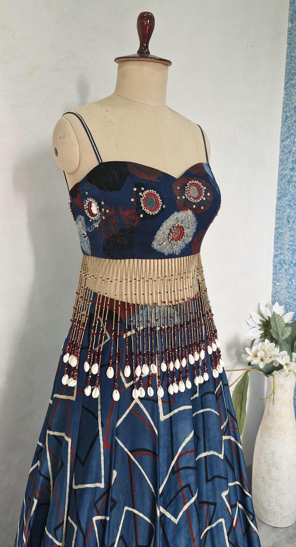 Blue Geometric Print Modal Silk Lehenga Choli DVMTD_0305