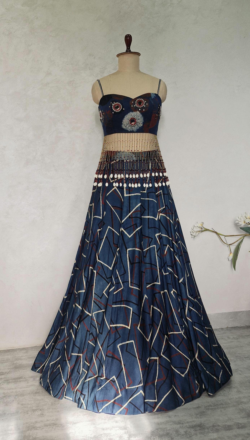 Blue Geometric Print Modal Silk Lehenga Choli DVMTD_0305