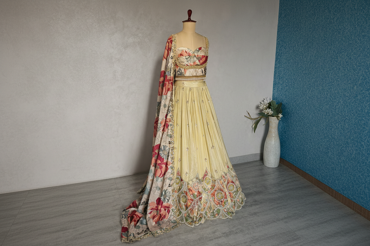 Champagne Gold Embroidered Tissue Silk Lehenga Choli DVMTD_0307